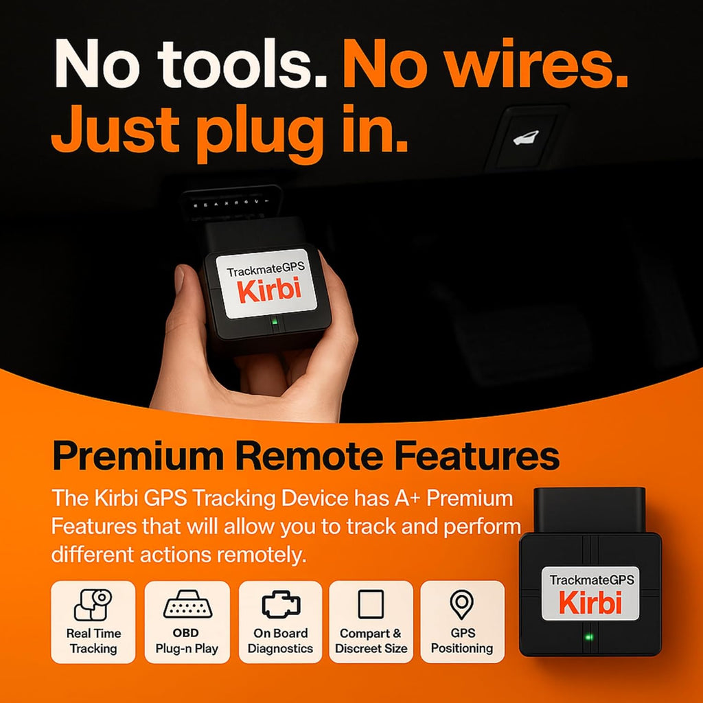 Kirbi OBD Tracker, GPS Tracker for Vehicles Real-Time Tracking, Worldwide Compatible Vehicle Tracker, Lightweight and Compact Car GPS Tracker, Plug-and-Play