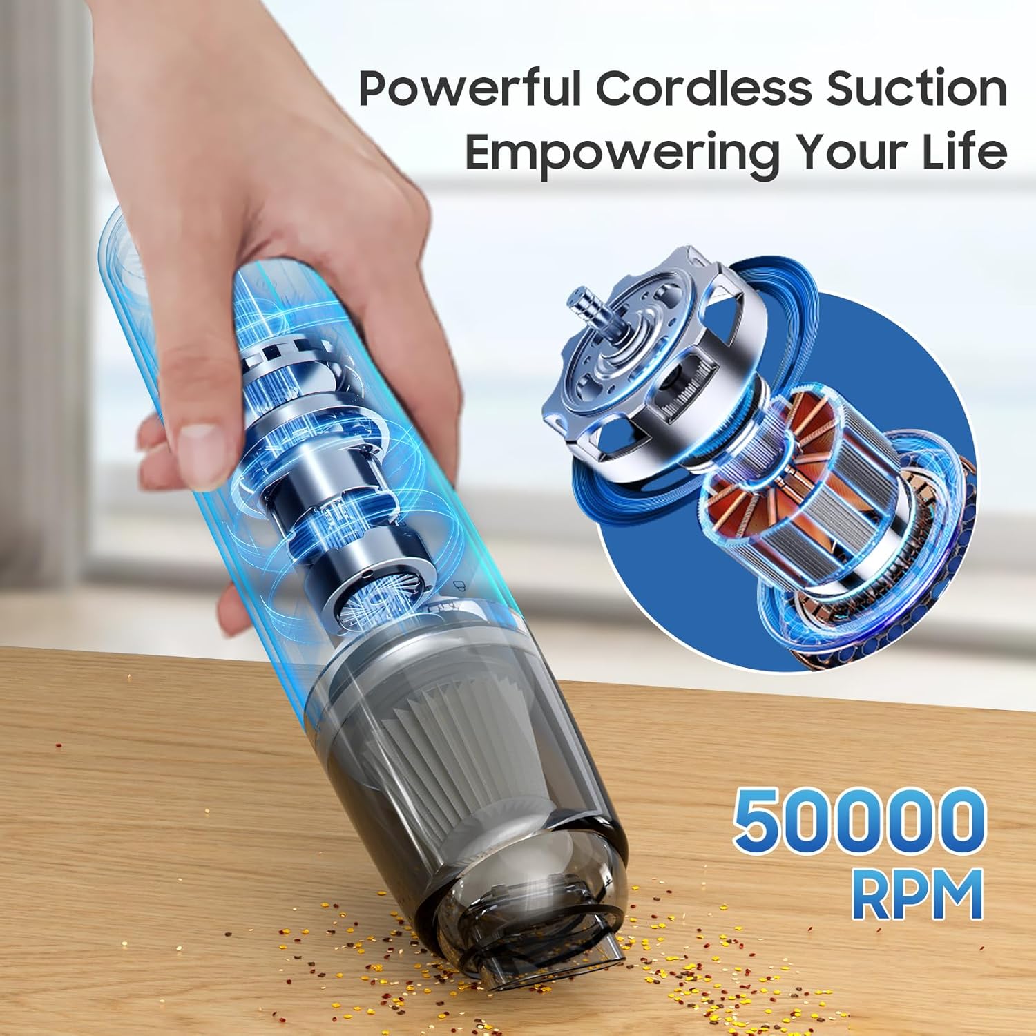 Handheld Vacuum Cordless, Car Vacuum Cleaner Portable with HEPA Filter, 2 Suction Modes, Mini Hand Held Vacuum Rechargeable for Car, Home, Pet Hair, Office, Desk, Keyboards (Black)