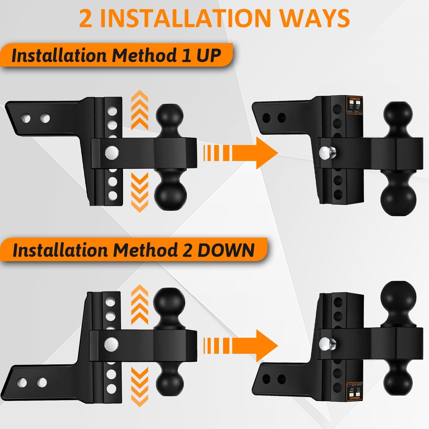 Adjustable Trailer Hitch-Drop Hitch Fits 2.5-Inch Receiver -6" Drop/Rise Tow Hitch with 2" and 2-5/16" Tow Balls-18,500GTW with Double Anti-Theft Pins Locks (Black+Black)