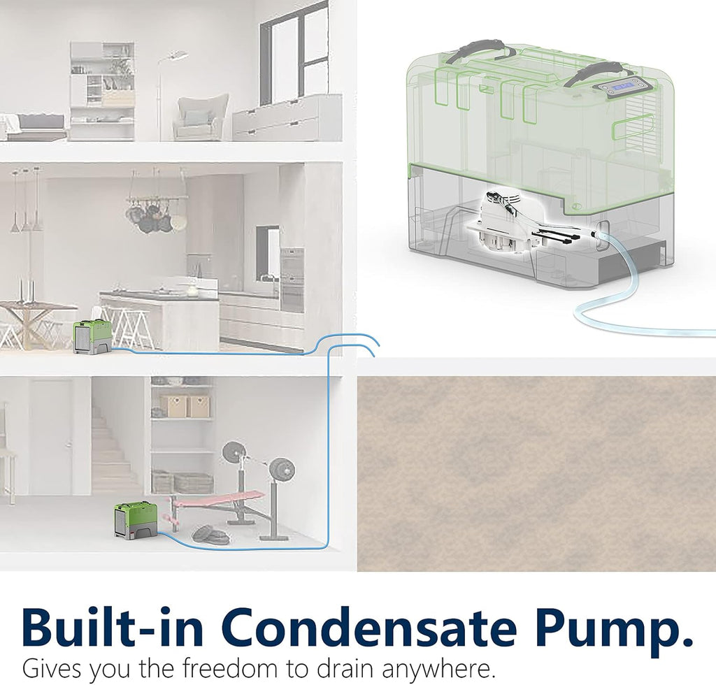 ALORAIR App Control Commercial Dehumidifier With Pump Industrial Dehumidifiers with Drain Hose, for Water Damage Restore, Flood Repair, Large Space, Job Sites (Green)