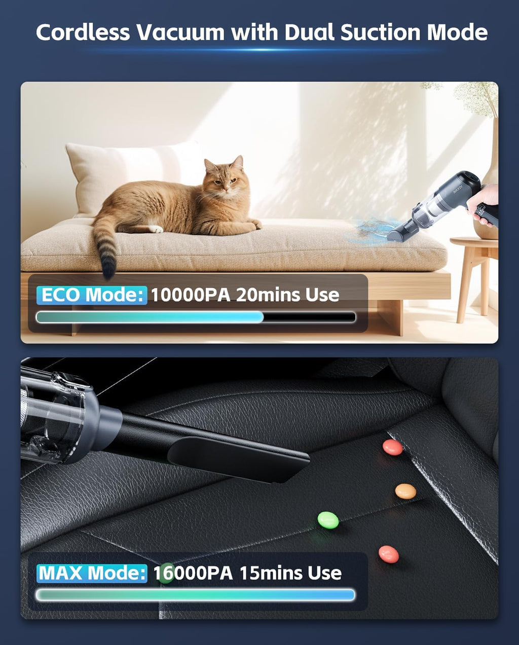 Car Vacuum Cleaner,80W/16Kpa/20Mins,Lightweight Mini High Power Pet Portable Handheld Cordless Vacuum Pro, Rechargeable Small Extractor Vacuum Detailing with Cleaning Gel for Car, Home and Office