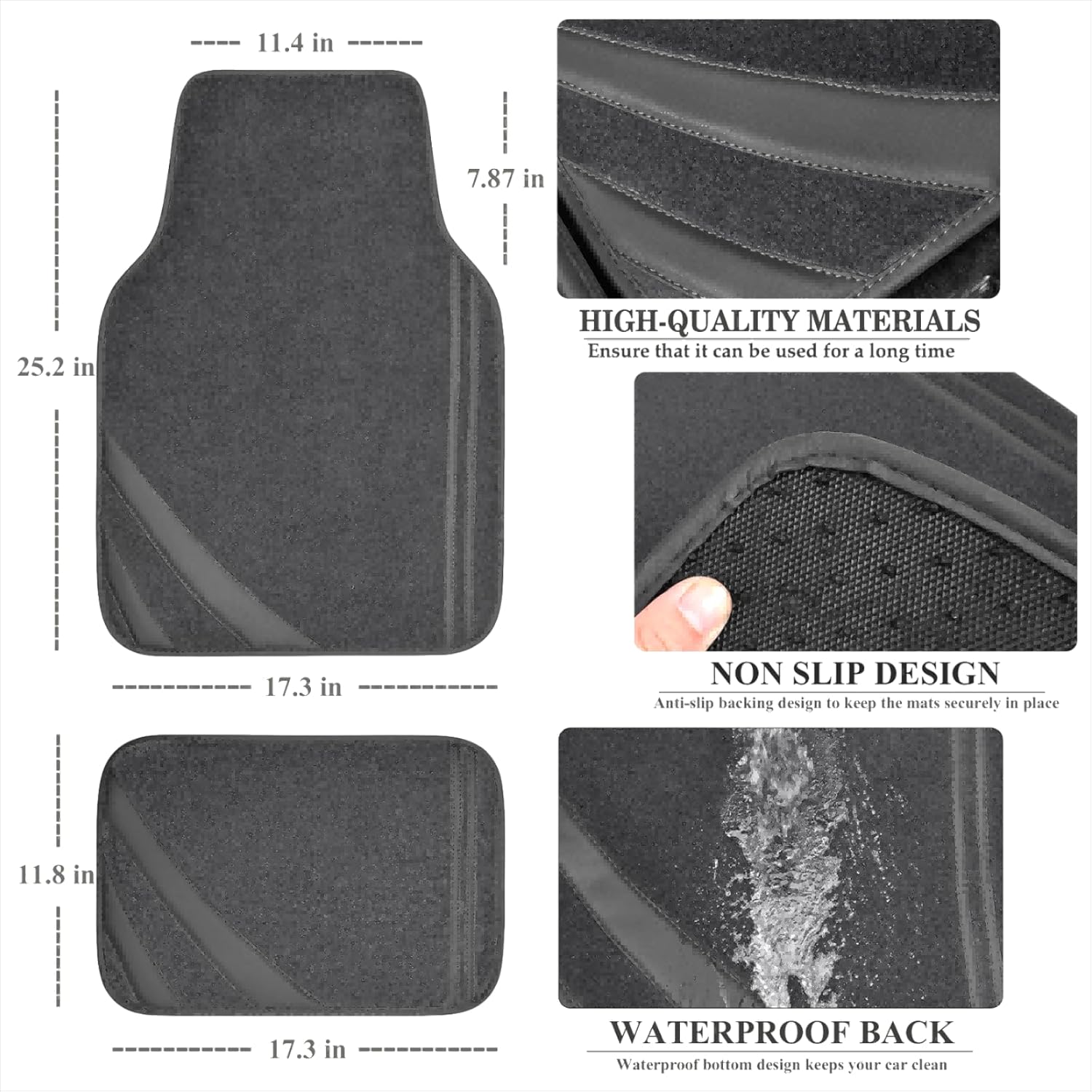 CAR PASS Car Floor Mats, Edge Leather Waterproof Car Mats with Double Stitch Line and Anti-Slip Backing Design, Fit 95% Automotive,SUVS,Sedan,Vans (Pure Gray)