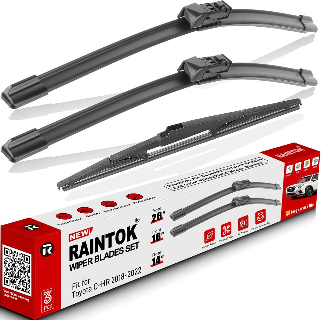 Windshield Wiper Blades Replacement for Toyota CHR C-HR 2018 2019 2020 2021 Original Factory Quality Front Rear Wipers Blade Set for Car - 26" 16" 14" (Piece of 3)