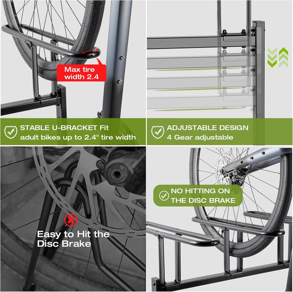 CXWXC 3/5 Bikes Stand Rack - Bike Storage Parking Racks Indoor/Outdoor - Bicycle Stand Garage for Parking Mountain Road Hybrid Bike, Fits Wheels up to 2.4" (3 Adult + 2 Kids Bikes)