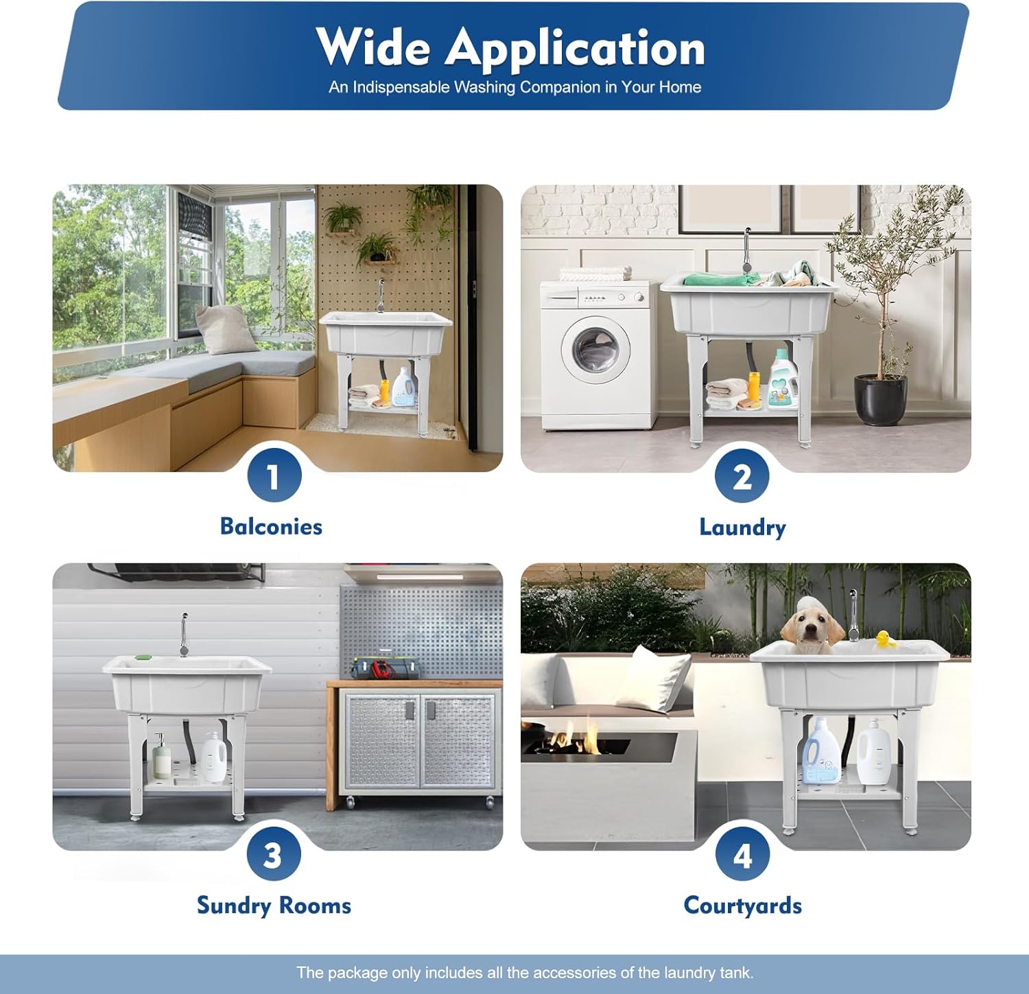 Freestanding Utility Sink Plastic Laundry Tub Spacious Sink with Storage Shelf Indoor Outdoor Wash Station for Bathroom Washing Room (Gray, 31.5*22.05*31.5in)