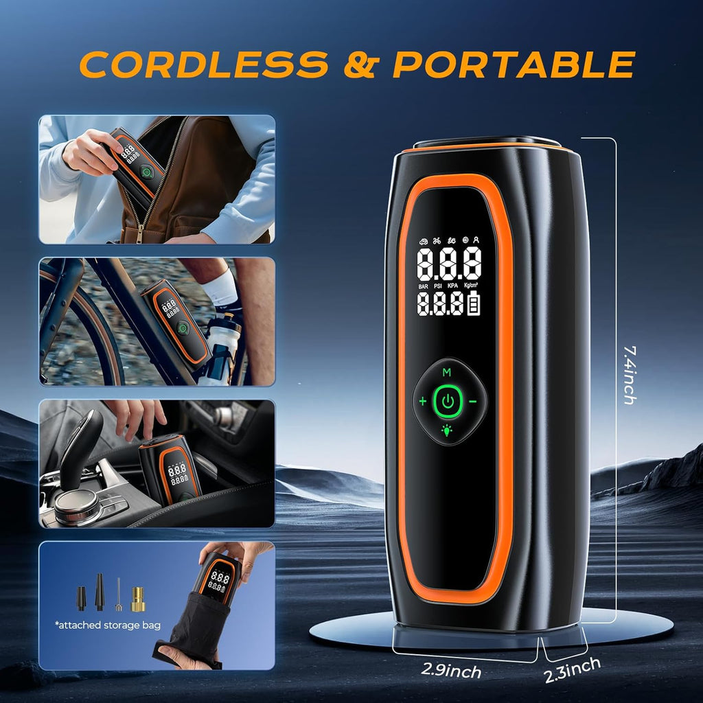Tire Inflator Portable Air Compressor, 220PSI Air Pump for Car Tires with 26000mAh Battery, One Click Smart Air Pump Tire Inflator for Car, Motorcycle, Bicycle and More with Tire Pressure Gauge