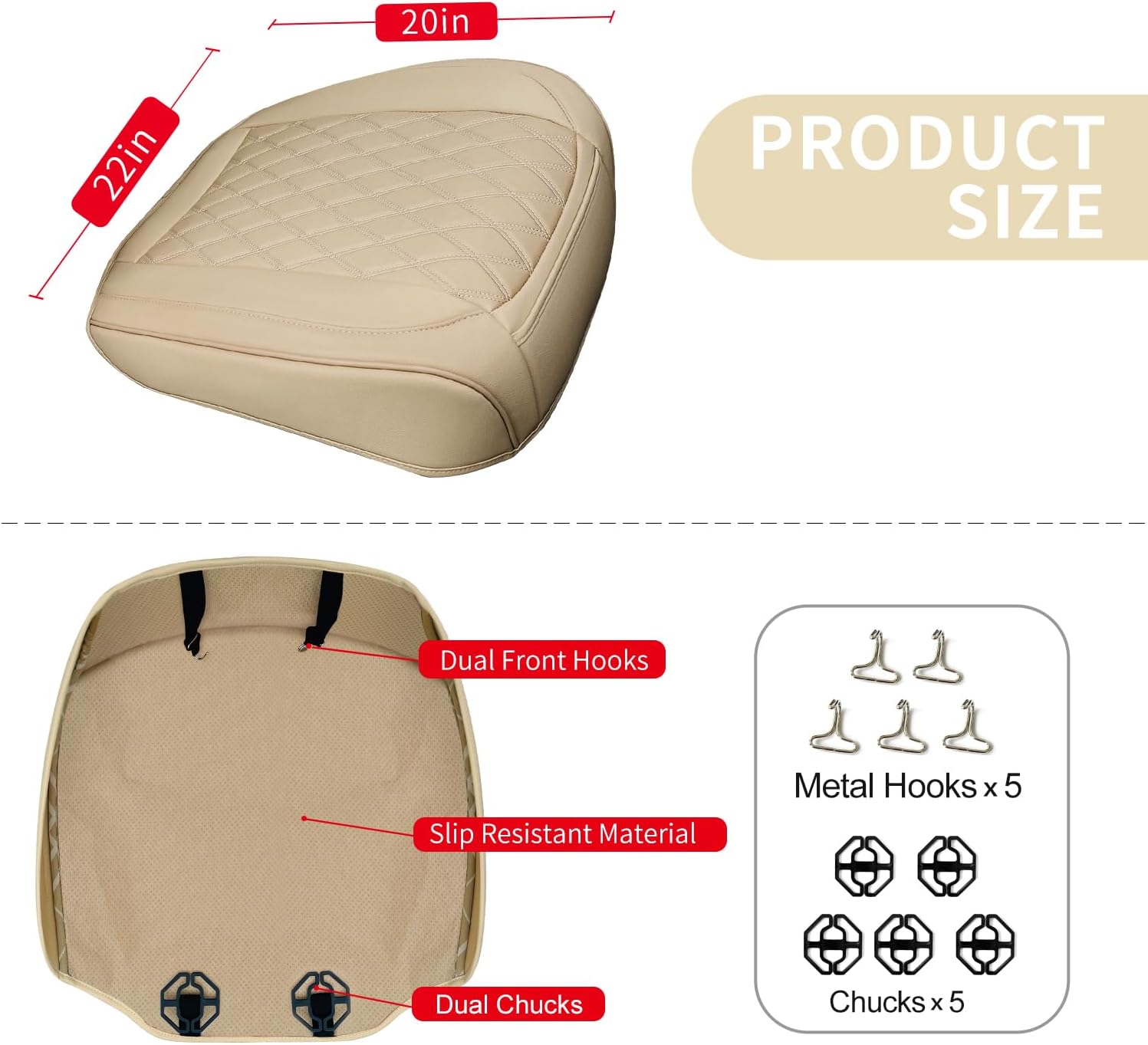 1 Pack Leather Front Car Seat Cover Bottom Car Seat, Anti-Slip and Full Wrap Driver Car Seat Protectors, Luxury Waterproof Bottom Auto Seat Cushion Pad Mat for Most Vehicles(Beige)
