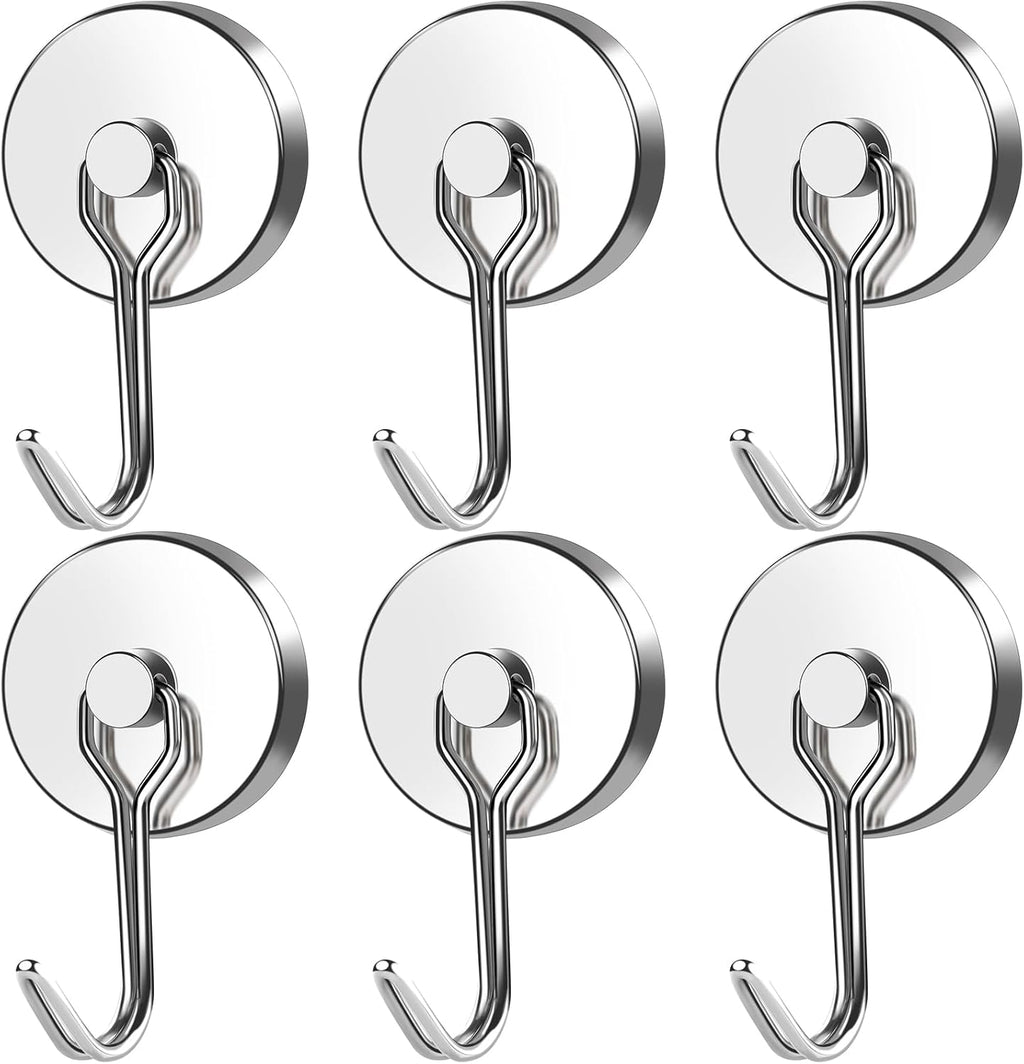 MIKEDE Magnetic Hooks, 110LB Heavy Duty Neodymium Magnet Hooks, Strong Swivel Magnetic Hooks Rust Proof for Indoor Outdoor Hangers, Fridge, Garage, Cruise, Key Holders, Pack of 6