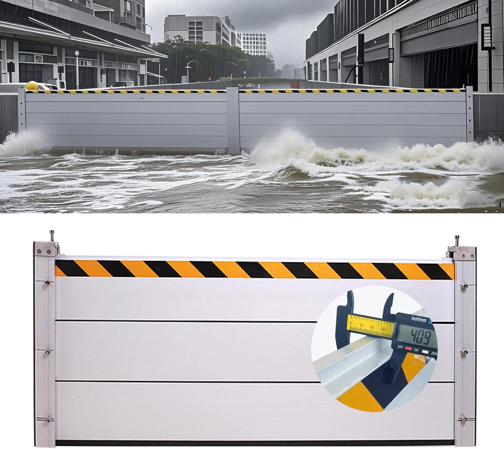 Reusable Heavy Duty Aluminum Flood Barriers for Home Exterior, Flood Protection Barriers Water Barrier Door Quick Detachable Garage Doors Detachable Mobile Rain Water Baffle ( H 23.6 inch L 9.5FT)