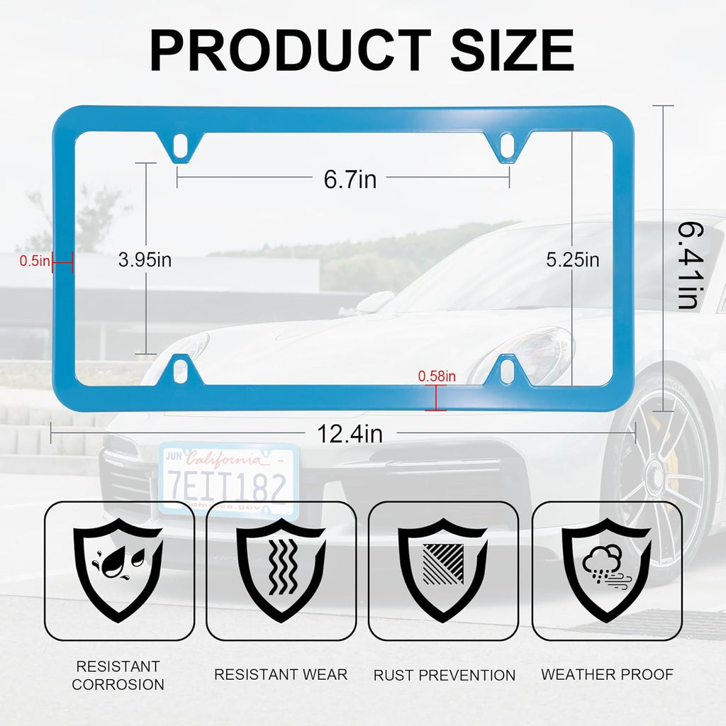 LivTee 4 Holes Stainless Steel License Plate Frames, 2 PCS Car Licence Plate Covers, Automotive Exterior Accessories Slim Design with Bolts Washer Caps for US Vehicles, Blue