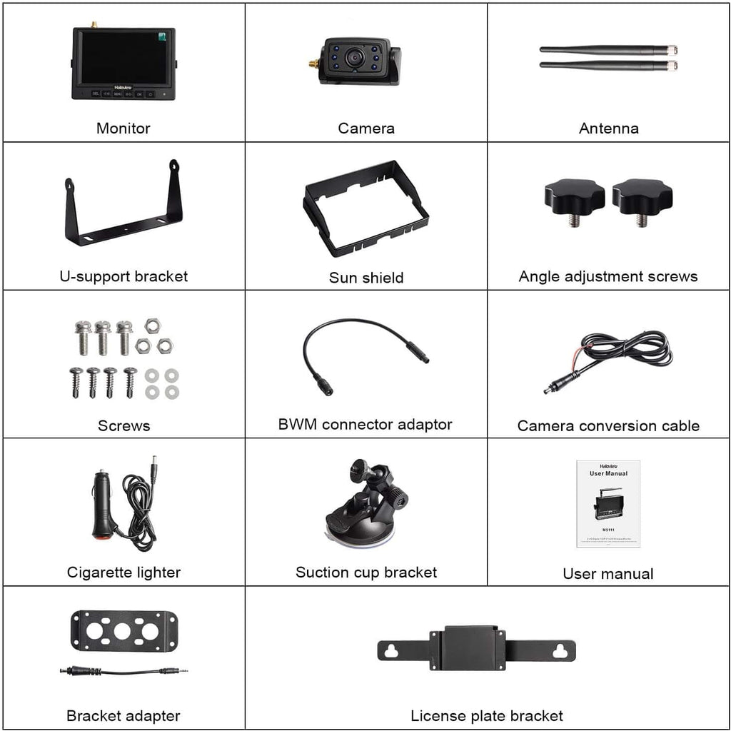 Haloview MC5111 5'' 720P HD Digital Wireless Backup Camera System 5'' LCD Rear View Monitor and IP69K Waterproof Reversing Built in DVR Kit for Trucks/Trailer/Bus/RVs/Pickups/Camper/Vans