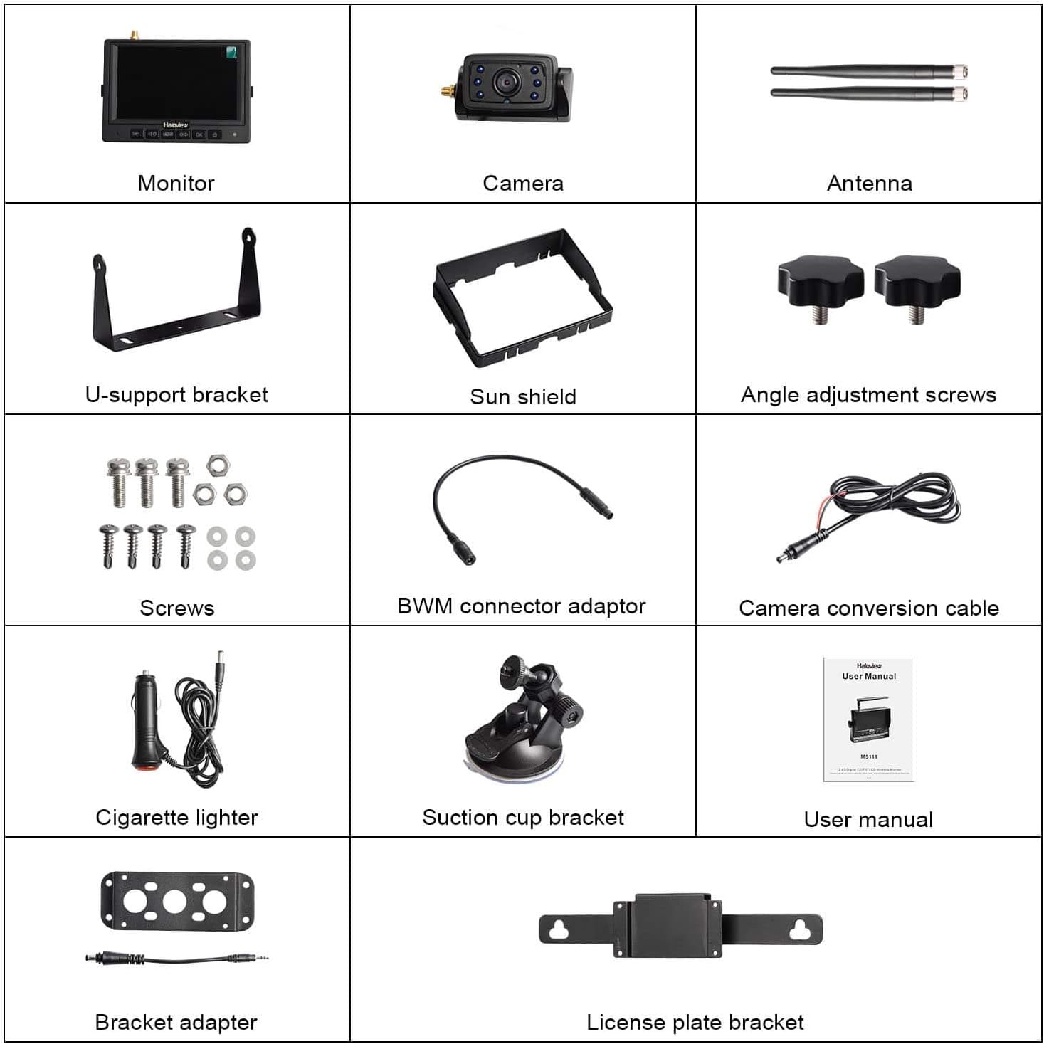 Haloview MC5111 5'' 720P HD Digital Wireless Backup Camera System 5'' LCD Rear View Monitor and IP69K Waterproof Reversing Built in DVR Kit for Trucks/Trailer/Bus/RVs/Pickups/Camper/Vans