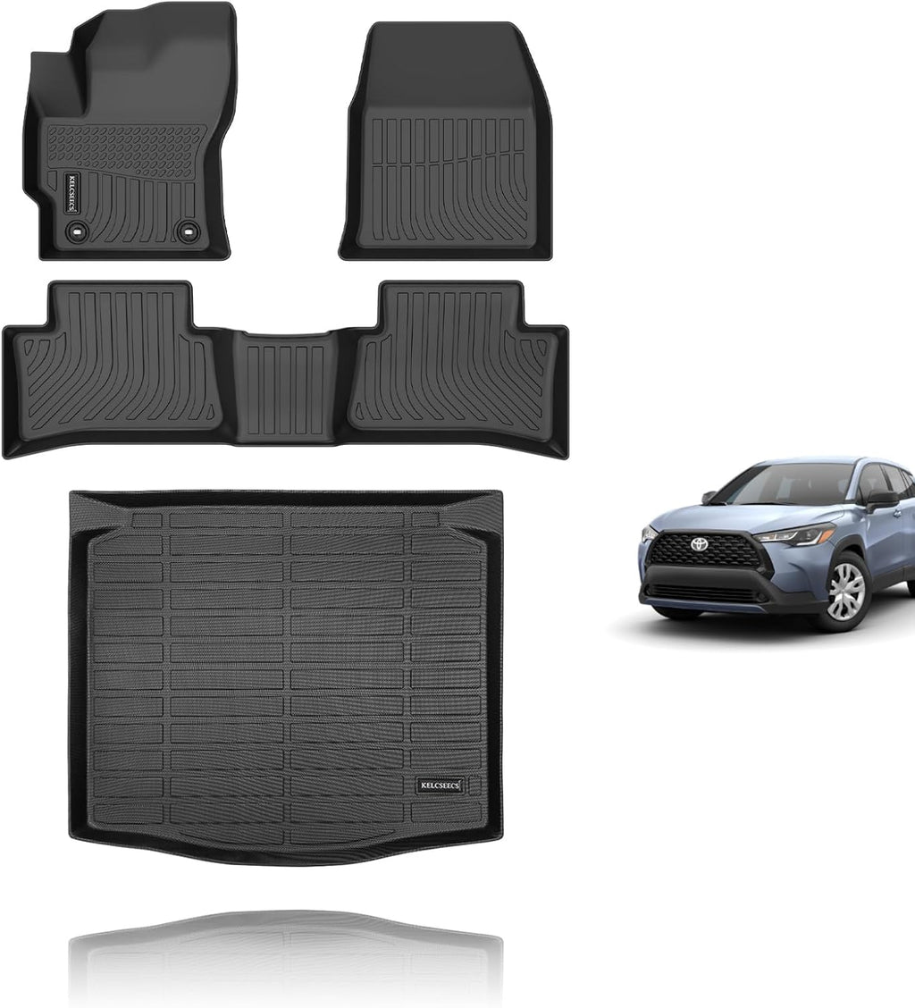 KELCSEECS Floor Mats & Cargo Liner for 2025 2024 2023 2022 Corolla Cross(Fit Hybrid & Gas) FWD All Weather Floor Liners Car Mats Cargo Mat Trunk Mat Corolla Cross Floor Mats Trunk Liner Accessories