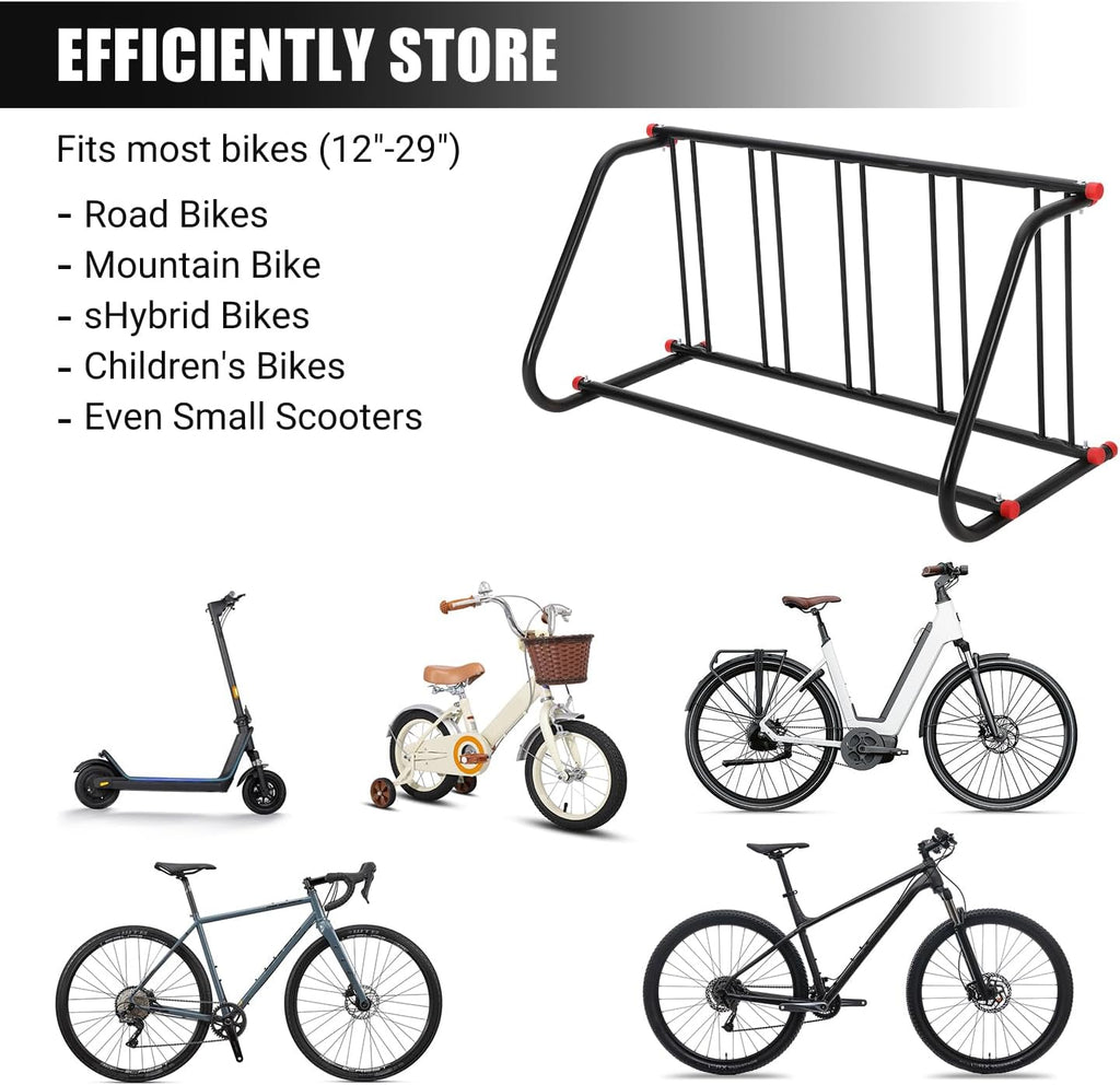 Commercial Grid Bike Rack for 5 Bikes - Heavy Duty Metal Bike Stand Floor, Outdoor Bicycle Parking Rack for Garage, Retail, School, Backyard, Bike Shop (Single Side)