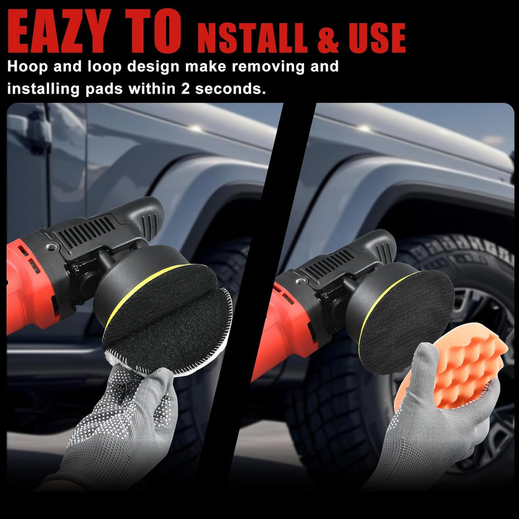 AOBEN Buffer Polisher,5 inch DA Car Polisher,Long Orbit 16mm Random Buffer Polisher kit with 6 Variable Speed 1000-5500rpm,Detachable Handle,7 Buffing Pads for Car detailing Polishing and Waxing
