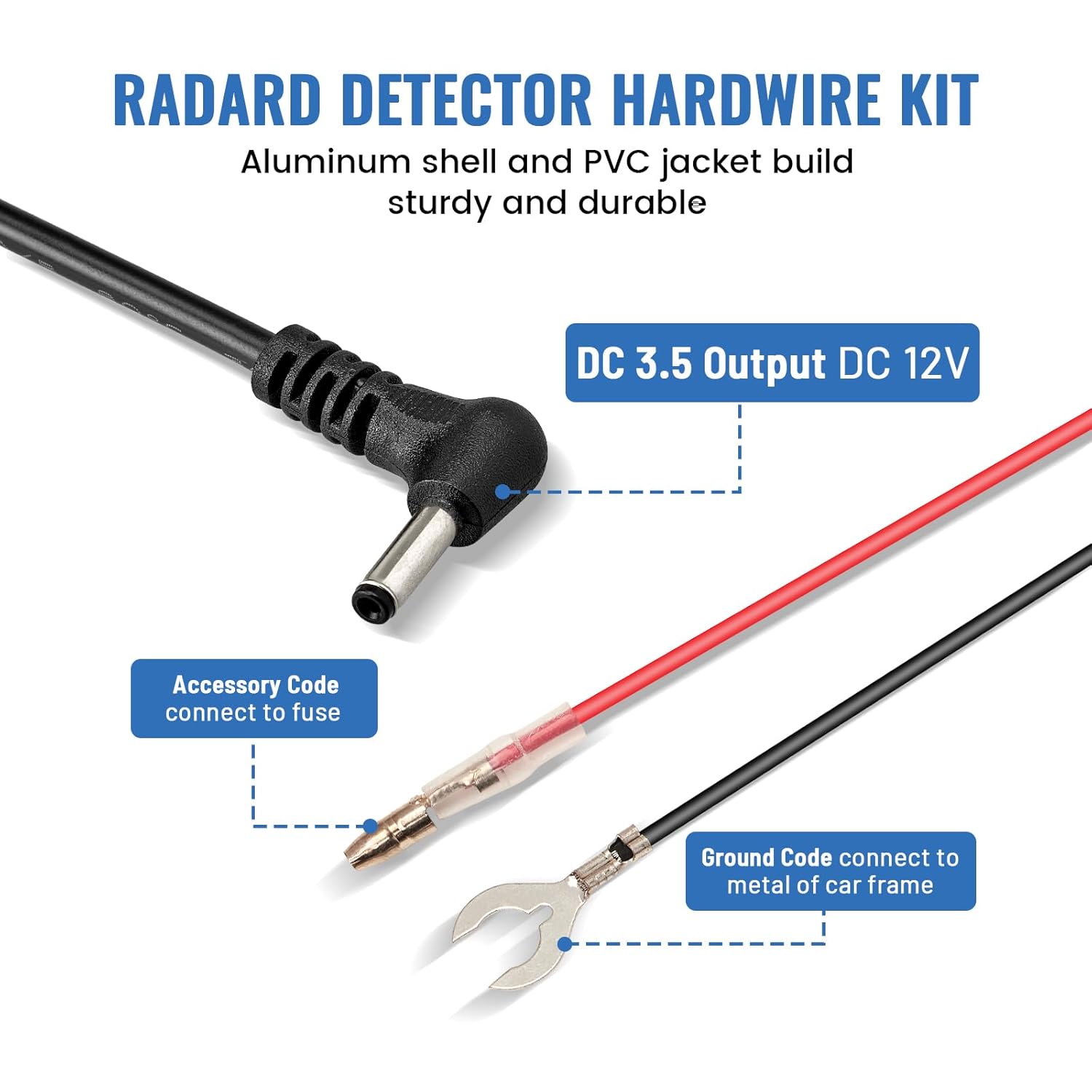EWAY Radar Detector Hardwire Kit, DC3.5 Direct Wire Wiring Kit for Radar Detectors Power Cord Replacement for Cobra RAD 350 380 450 480i XRS9370 XRS955 XRS5300 XRS7700 Whistler Escort Uniden (13FT)
