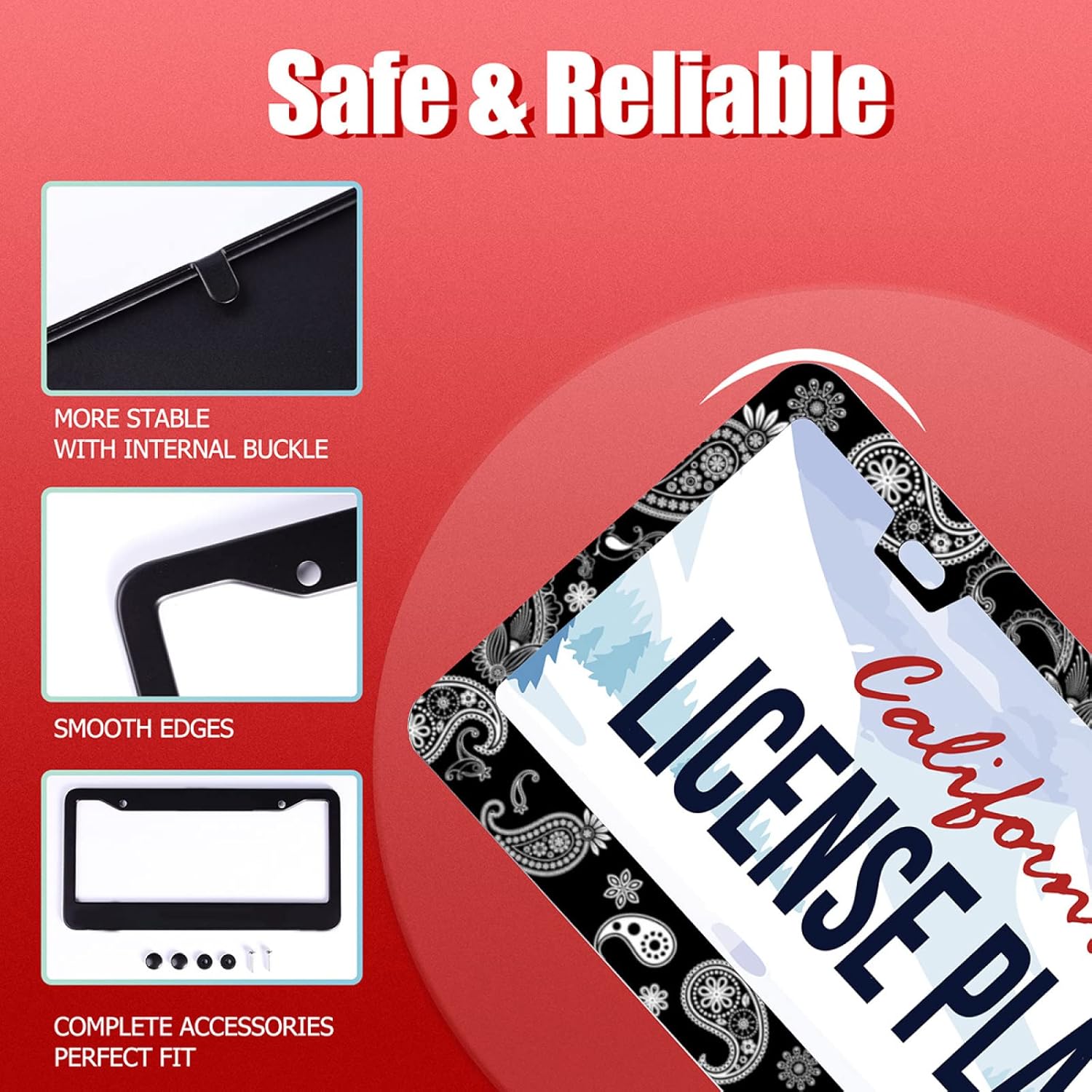 Personalise Paisley Boho Printed License Plate Frames Color License Plate Frame Car Universal Stainless Steel Accessories Cars Decor 2 Holes Screws Fits Standard US Vehicles Size 12.2 x 6 Inches