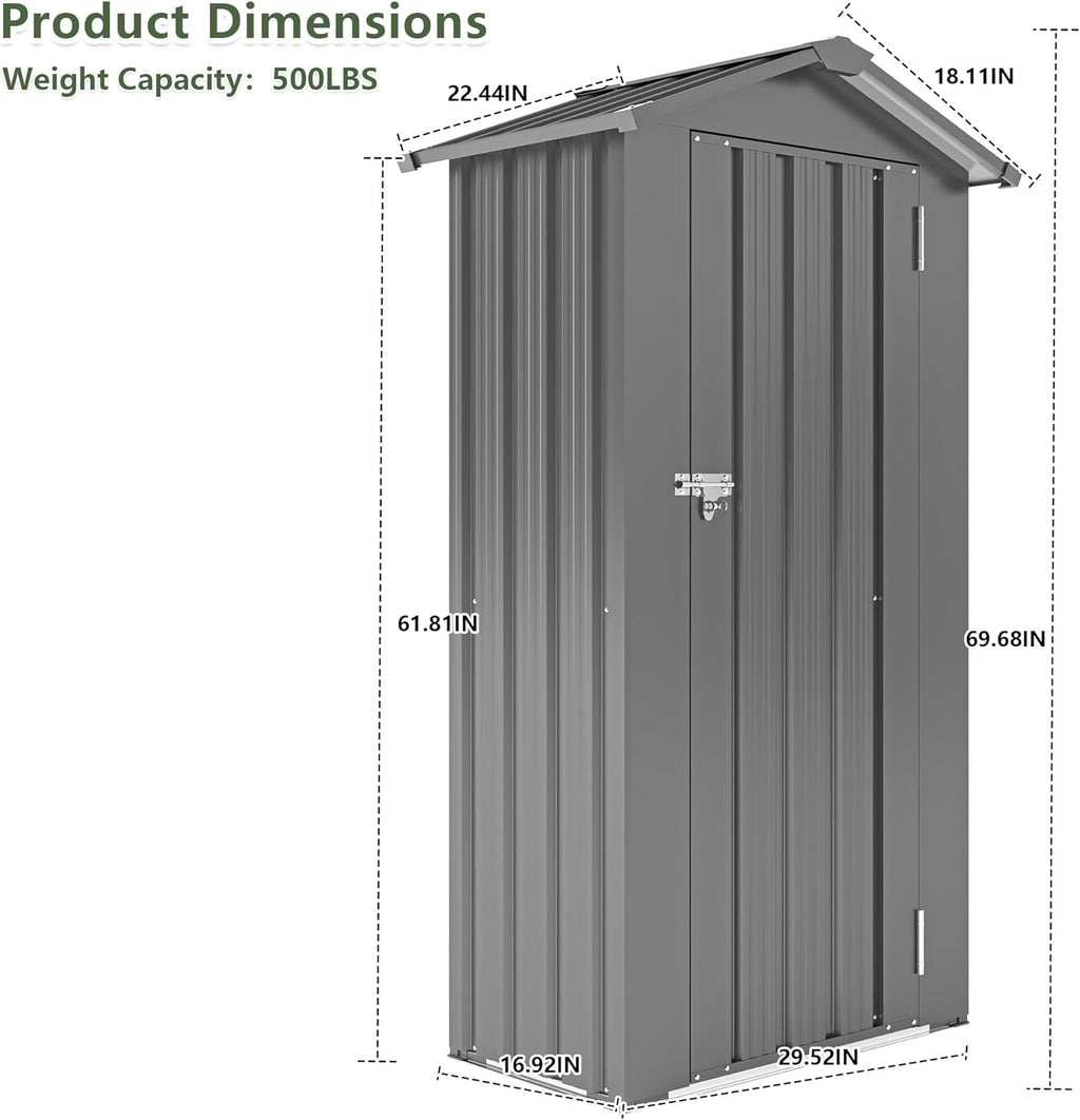 2.5x1.4 FT Outdoor Storage Shed, Small Metal Garden Shed with Adjustable Shelves, Mini Outside Tool Sheds with Lockable Hinged Door, Waterproof Outdoor Storage Cabinet for Backyard, Patio, Lawn, Black