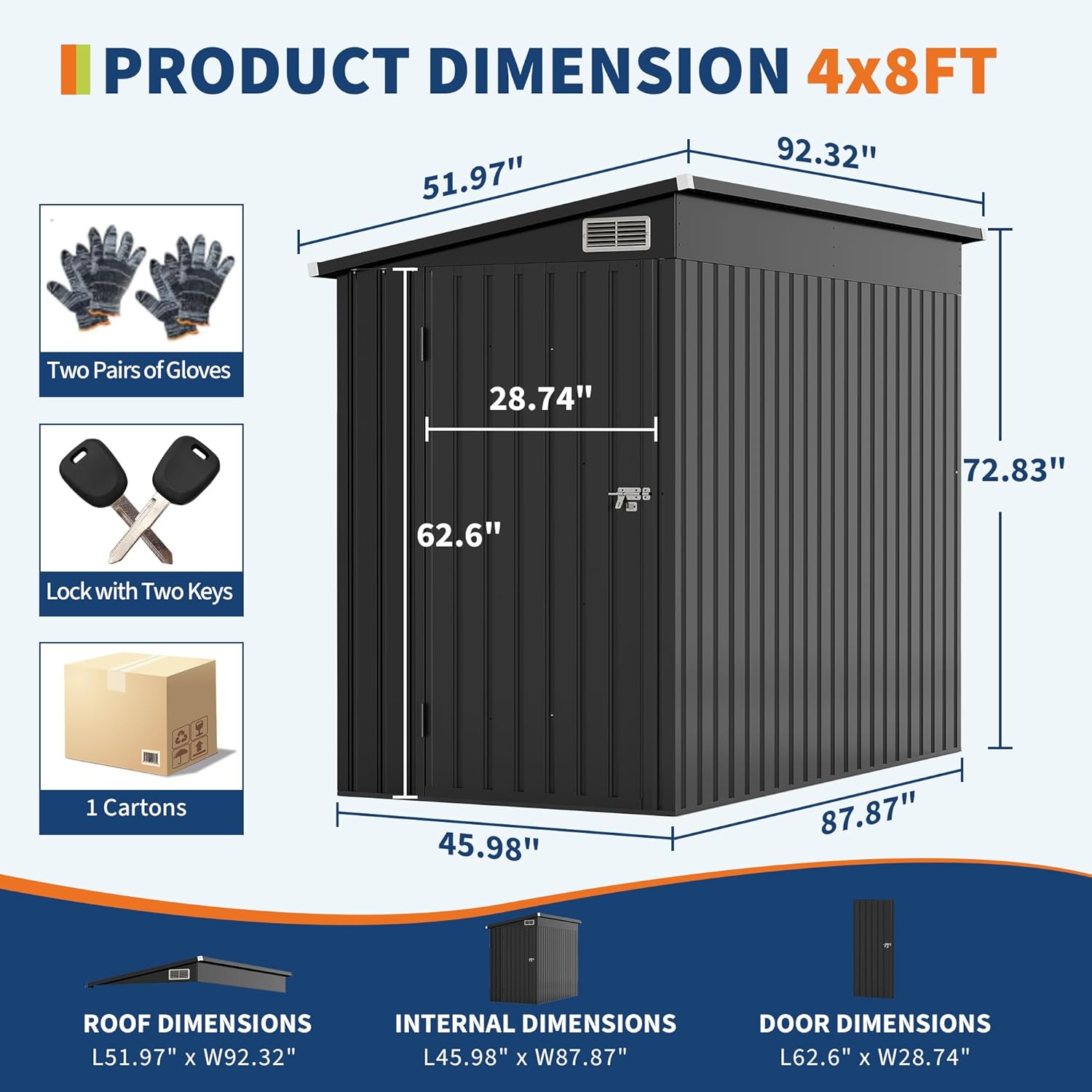 4×8 FT Lean to Storage Shed, Heavy-Duty Outdoor Metal Storage Shed, Garden Tool Metal StorageHouse W/Lockable Door and 2 Air Vents
