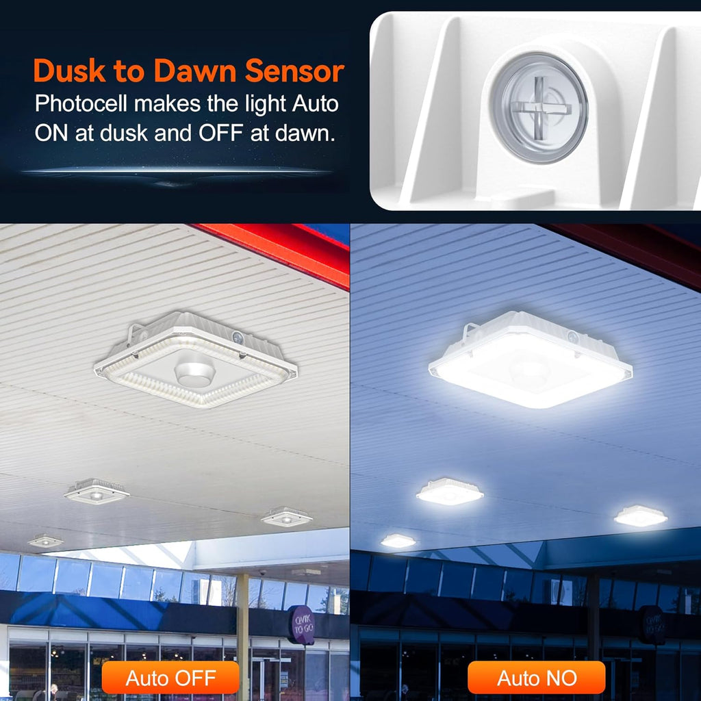 BBESTLED LED Canopy Light with Photocell, 60W 80W 100W Adjustable, ETL&DLC Listed 13500LM Carport Lights 5700K/5000K/4500K, AC100-277V IP65 Waterproof Canopy Light for Gas Station, Dusk to Dawn