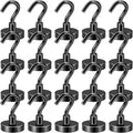 DIYMAG Black Magnetic Hooks, 50 LB Heavy Duty Magnet with Hook, 20 Packs Strong Rare Earth Neodymium Magnets for Hanging, Magnetics Hanger for Curtain, Home, Kitchen, Workplace