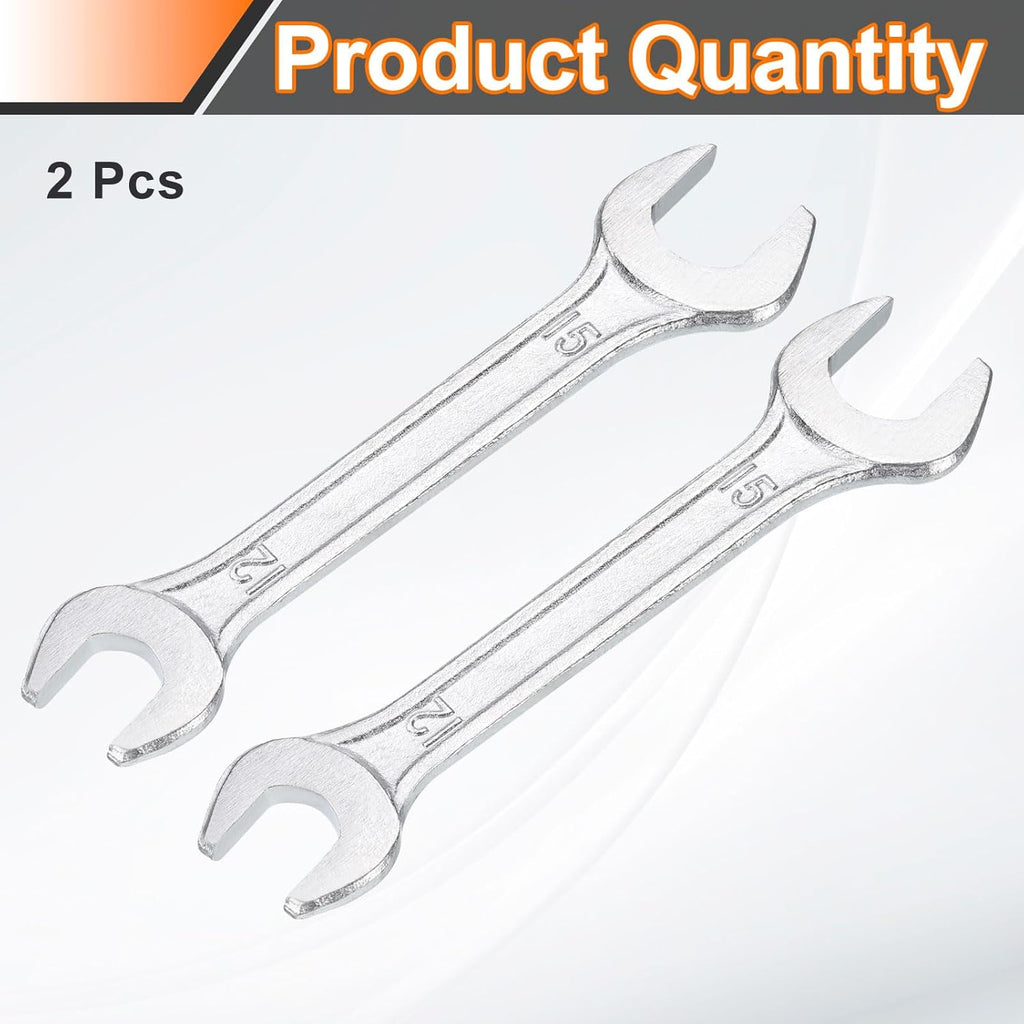 HARFINGTON 2pcs Double Open End Wrench 12mm x 15mm Metric 15 Degree Offset Angle Small Flat Head Wrench Galvanizing Open Ended Spanner for Automotive Repair Furniture Assembly
