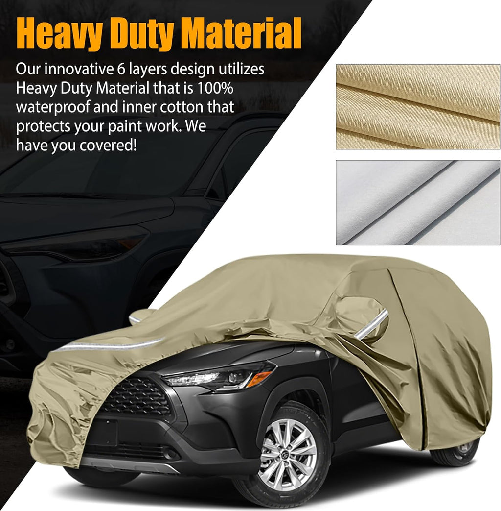 Waterproof Car Covers Replace for 2019-2025 Toyota Corolla Cross, Multilayer Heavy Duty with Cotton Liner All Weather Car Cover with Zipper Door, Windproof Bands for Snow Rain Dust Protection