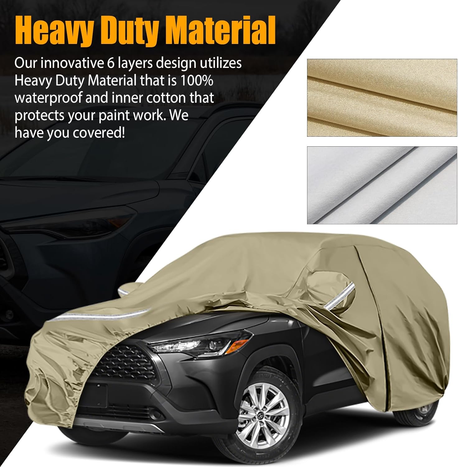 Waterproof Car Covers Replace for 2019-2025 Toyota Corolla Cross, Multilayer Heavy Duty with Cotton Liner All Weather Car Cover with Zipper Door, Windproof Bands for Snow Rain Dust Protection
