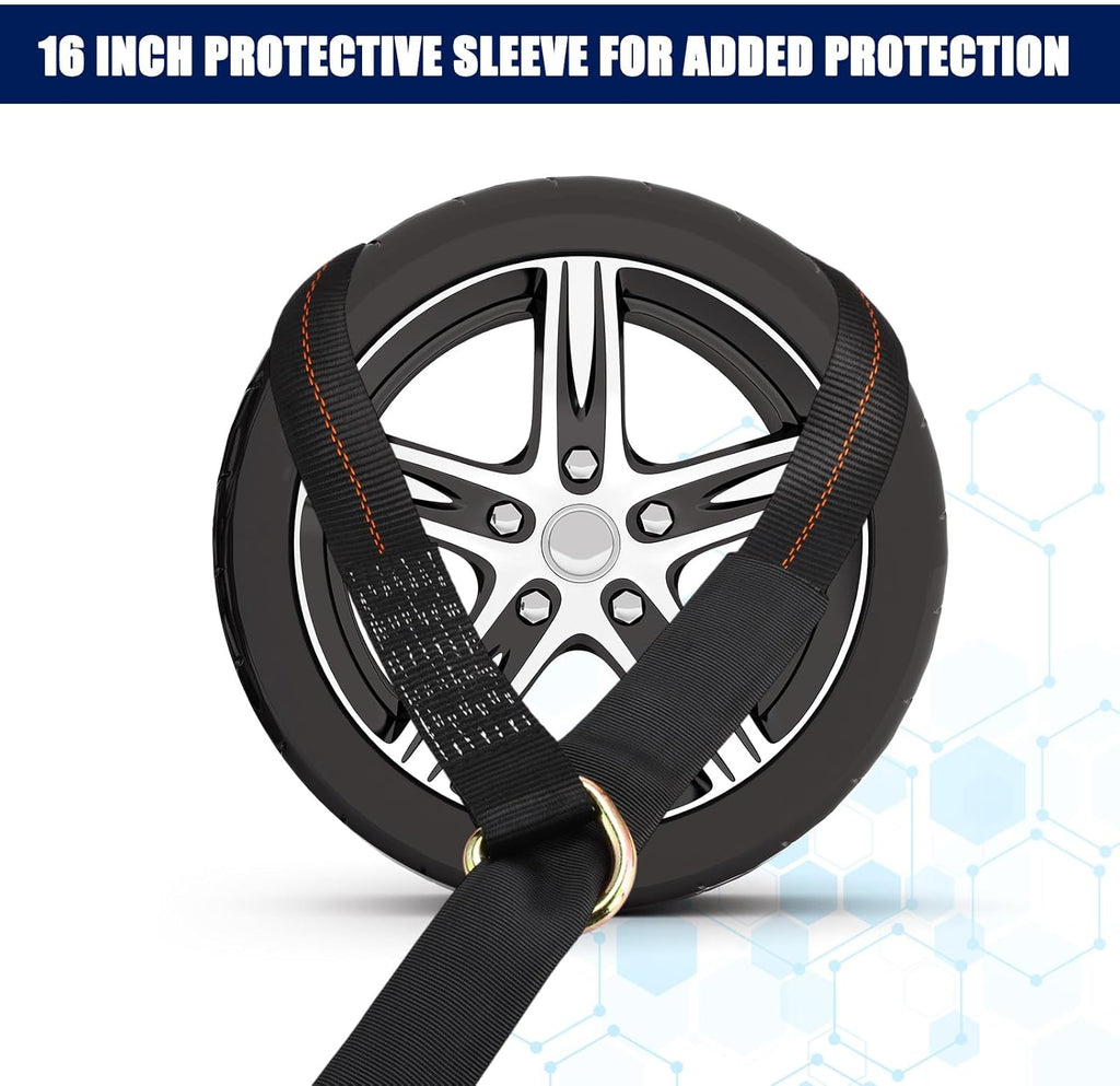 8Pack 2'' X 8ft Tow Truck Straps Lasso Wheel Lift Straps Lasso Tow Strap with D Ring 11, 000 Lbs Break Strength Auto Tie Down Auto Hauler for Trailer Truck Tie(Black)