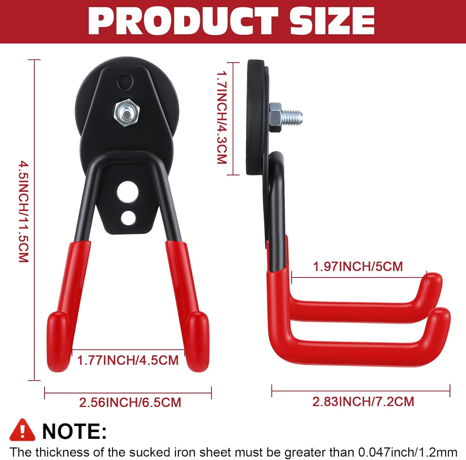 Landhoow Large Magnetic Hooks Heavy Duty Garage Magnet Hooks Strong Storage Utility Magnetic Hangers with Anti Slip Rubber Coating for Indoor and Outdoor Hanging(Red,6 Pcs)