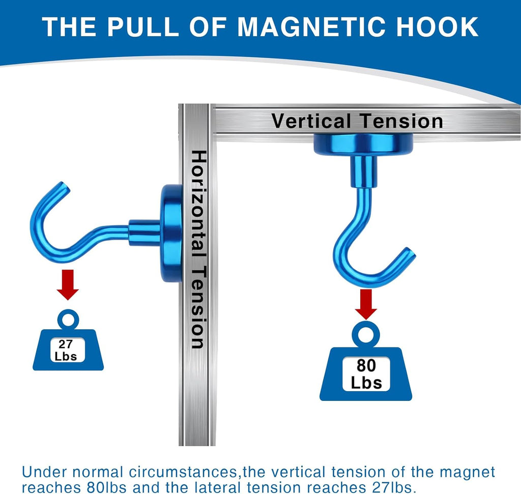 LOVIMAG Cruise Hits: 80LB Blue Magnetic Hooks, Door Magnets, Travel & ClassroomAccessorry Must-Haves (6 Pack)
