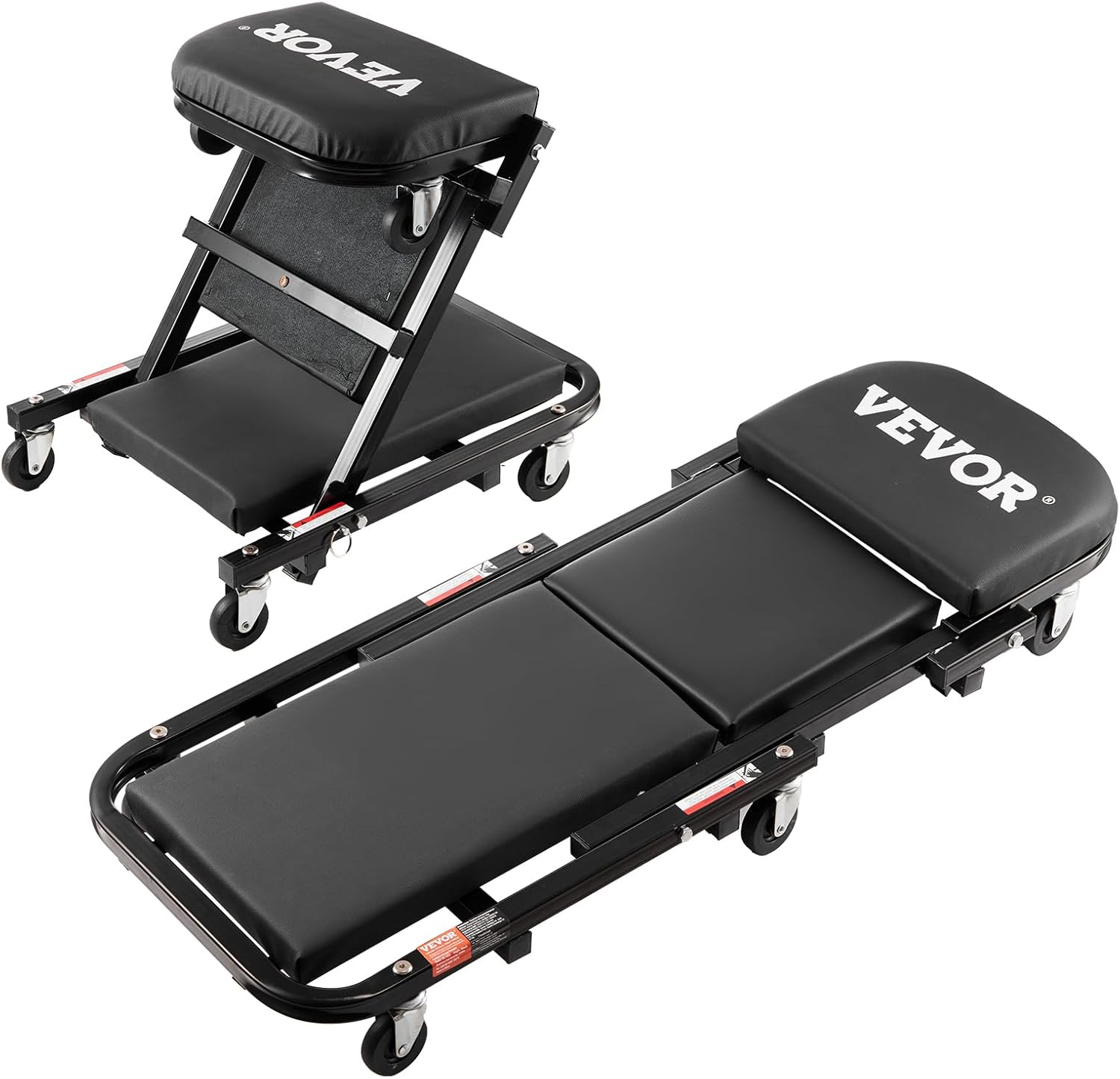 VEVOR Foldable Z Garage Creeper, 40 in, 450 lbs Load Capacity Rolling Folding Mechanic Creeper Stool, with 6 Universal Wheels Padded Seat Steel Frame, Lay Down or Sit Chair for Garage Shop or Home