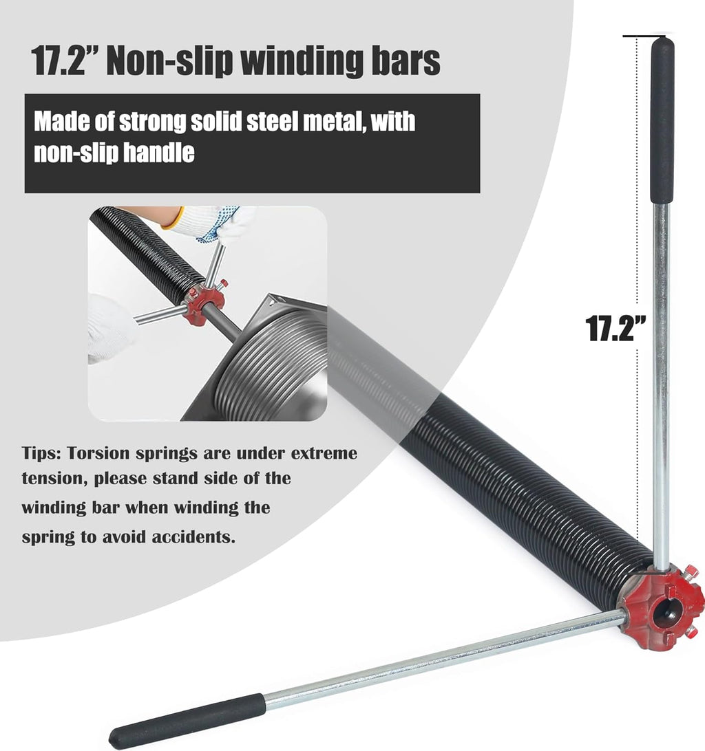 Garage Door Torsion Spring Set, Pair of 2" Electrophoresis Coated Garage Door Spring Replacement with 2 Non-Slip Winding Bars and Bearing, Minimum 16000 Cycles (.225x2x28")