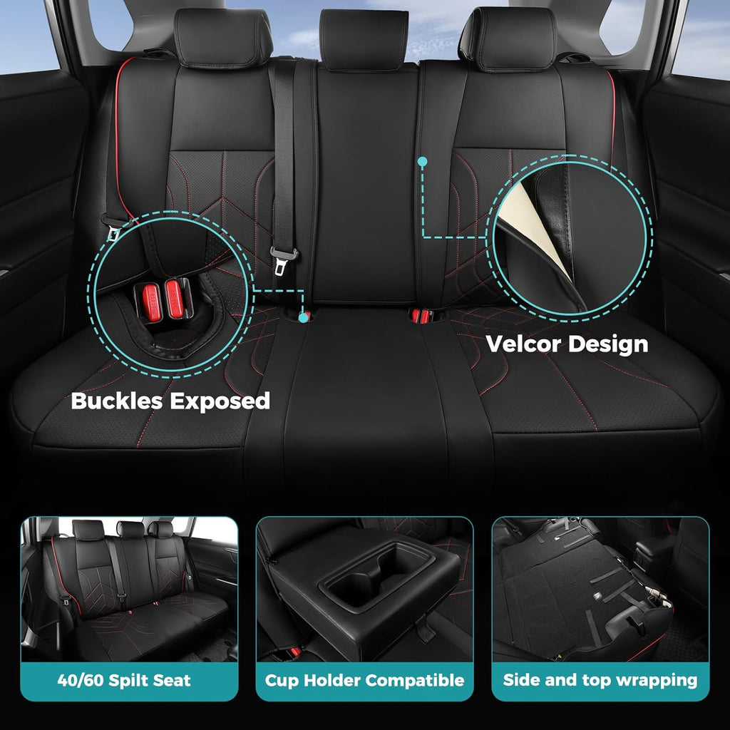for Toyota RAV4 Seat Covers 2019 2020 2021 2022 2023 2024 2025 RAV 4 Prime & Hybrid XLE LE Limited XLE Premium (Not for XSE/SE Hybrid) - Custom Leather Car Seat Covers Full Set - BlackRed