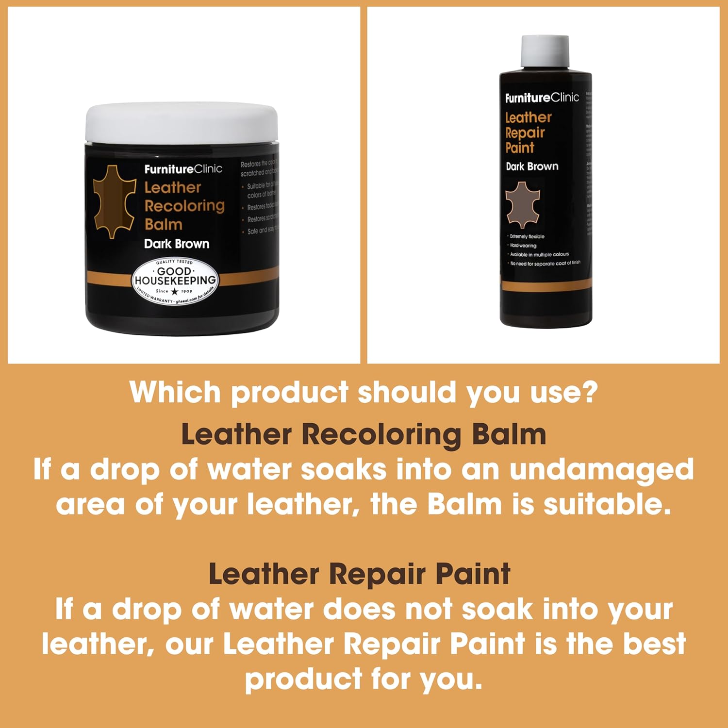 The Original Leather Recoloring Balm by Furniture Clinic - Dark Brown Leather Dye for Furniture, Couches & Car Seats - Restore Scratched, Faded, & Damaged Surfaces
