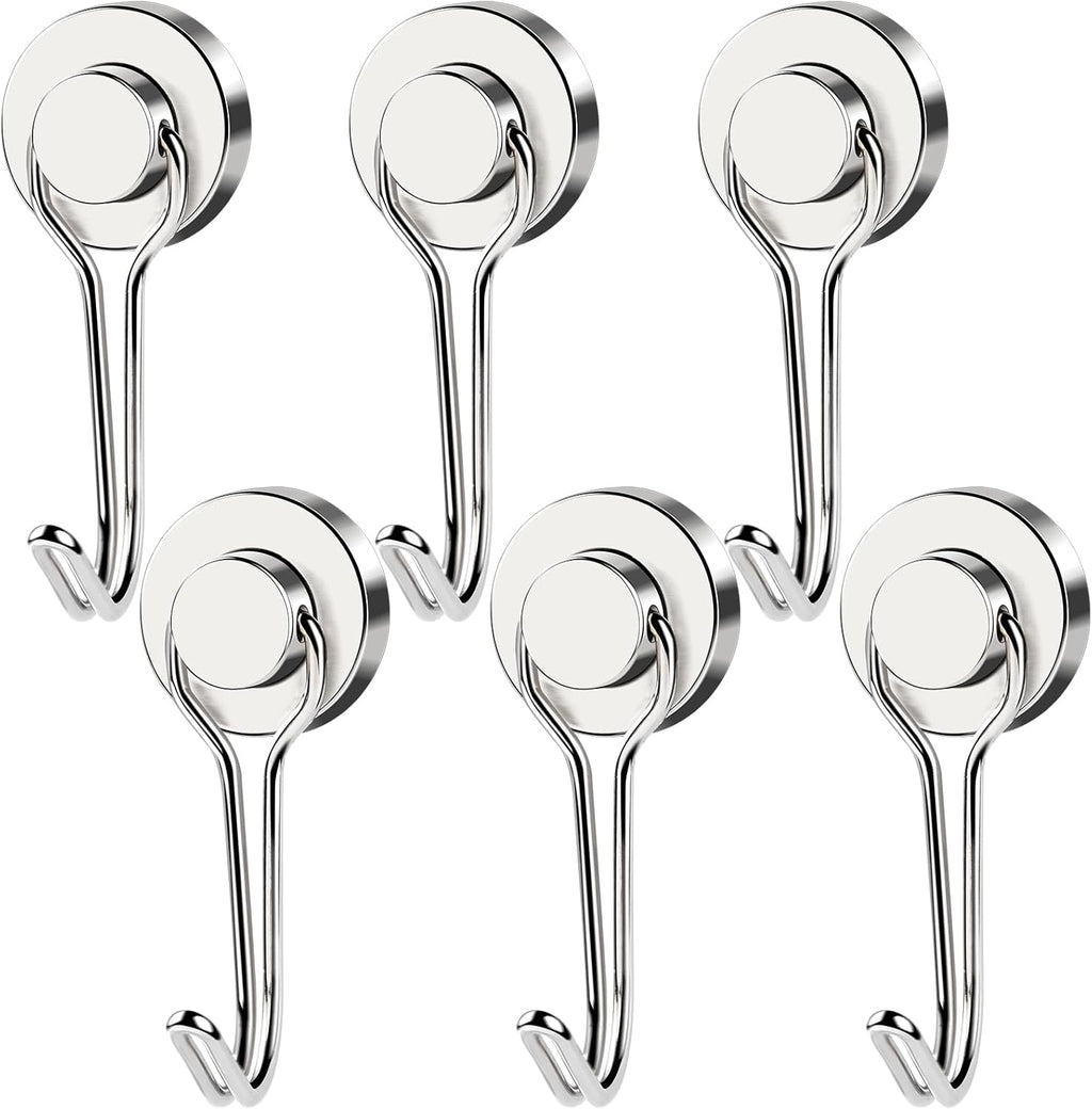 MIKEDE Magnetic Hooks, 40LB Neodymium Magnet Hooks Heavy Duty, Strong Magnetic Swivel Hooks for Hanging, Rust Proof Strong 6 Pack Magnets with Hook for Fridge, Toolbox, Storage