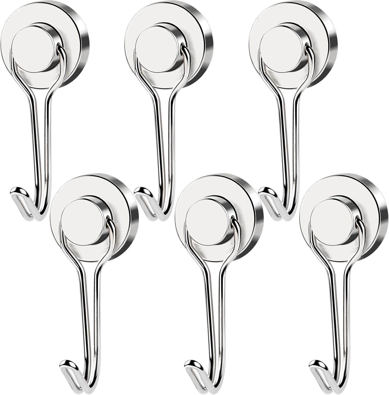 MIKEDE Magnetic Hooks, 40LB Neodymium Magnet Hooks Heavy Duty, Strong Magnetic Swivel Hooks for Hanging, Rust Proof Strong 6 Pack Magnets with Hook for Fridge, Toolbox, Storage