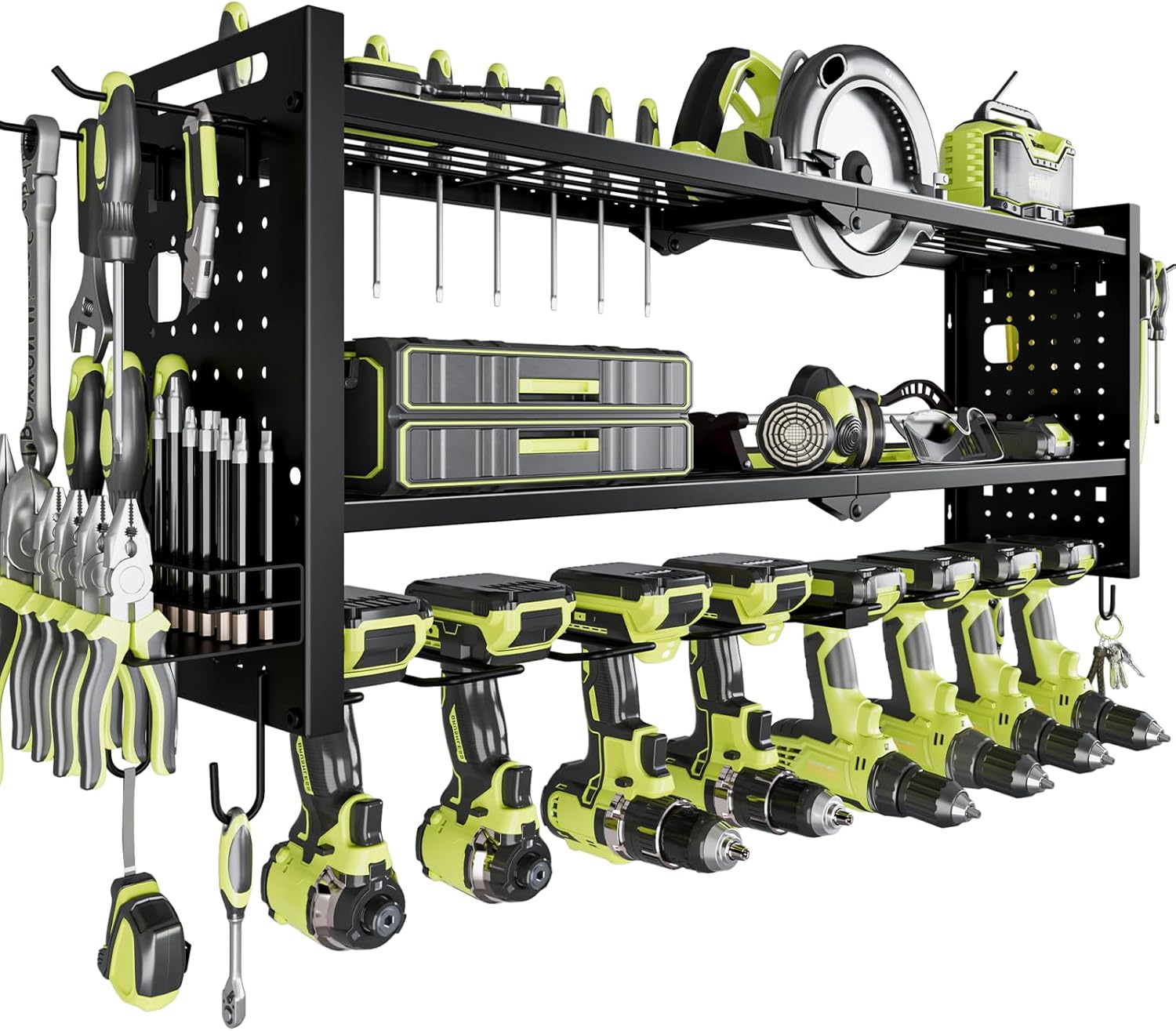 Power Tool Organizer Wall Mount,Cordless Drill Hanger Storage Rack 8 Drill Holder,3 Layers Heavy Duty Power Tool Storage Rack (Black)