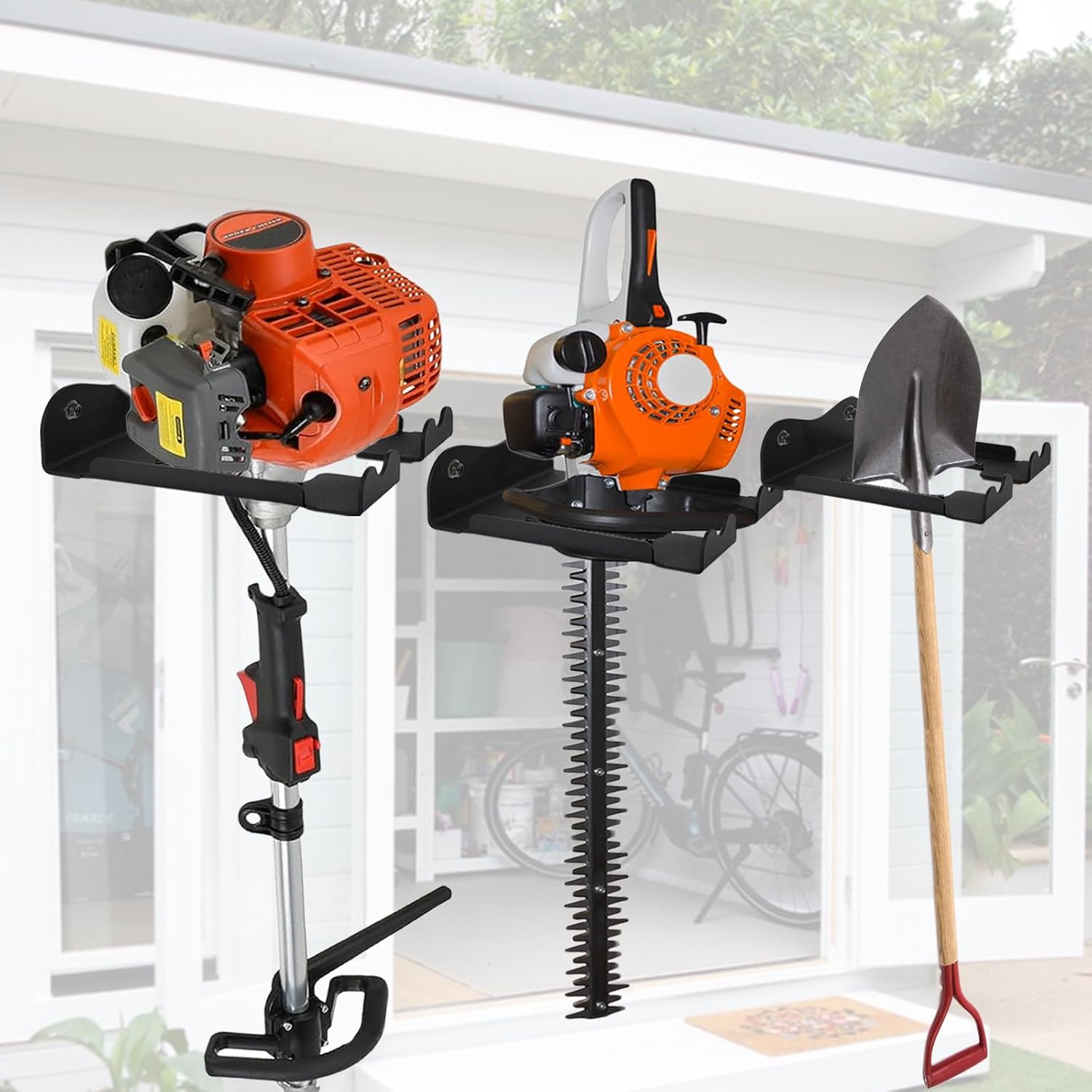 Garage Organizer Trimmer Rack, Heavy Duty Steel Weeder Eater Hanger, Wall Mounted Garden Tool Storage Rack, Black, 5.9 x 4.9 x 1.5 inches
