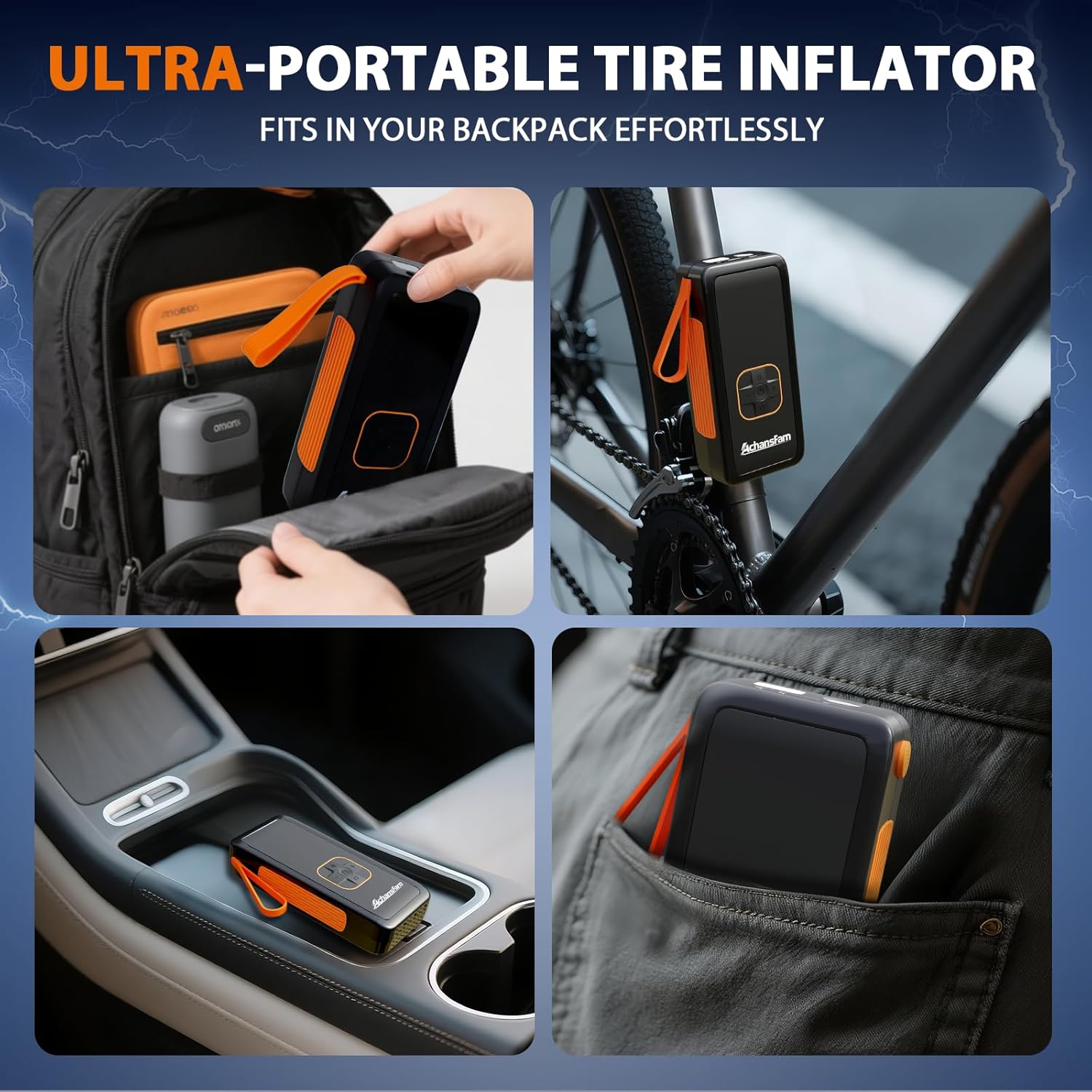 150PSI Tire Inflator Portable Air Compressor - Air Pump with Digital Pressure Gauge, LED Light, Auto Shut-Off Function - Cordless Pump for Car, Motorcycle, Bicycle, Balls and Car Accessories