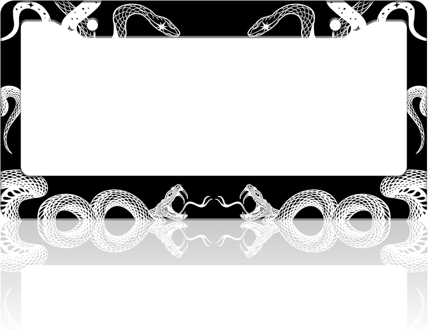 Black and White Snake Crawling License Plate Frame Gothic License Plate Holder for Front or Rear Car Tags Stainless Steel Funny Car Decoration with Screws 6.3 X 12.2 in