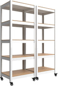 HOMEDANT House White 5-Tier Metal Rolling Cart Shelf Rack Casters Heavy Duty Wheel Shelving Unit Adjustable Utility Storage Shelves Organizer Shelf Kitchen Garage 24.4" W x 16.5" D x 62.2" H 2Pack