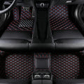 Custom Colors Car Floor Mats Black Pink for 99.9% Sedan SUV Sports， All-Weather Liners Car Floor mat，Luxury Leather Automotive Floor Mats (Black Red,3D Floor Mats)