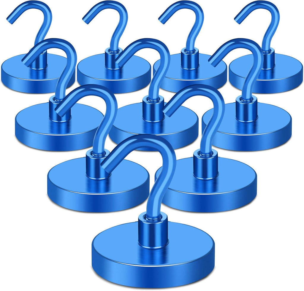 MIKEDE Magnetic Hooks Heavy Duty, 150LB Strong Magnet with Hook, Super Neodymium Extra Strength Industrial Hooks for Hanging, Toolbox, Cruise, Grill(Blue,10 Pack)