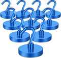 MIKEDE Magnetic Hooks Heavy Duty, 150LB Strong Magnet with Hook, Super Neodymium Extra Strength Industrial Hooks for Hanging, Toolbox, Cruise, Grill(Blue,10 Pack)