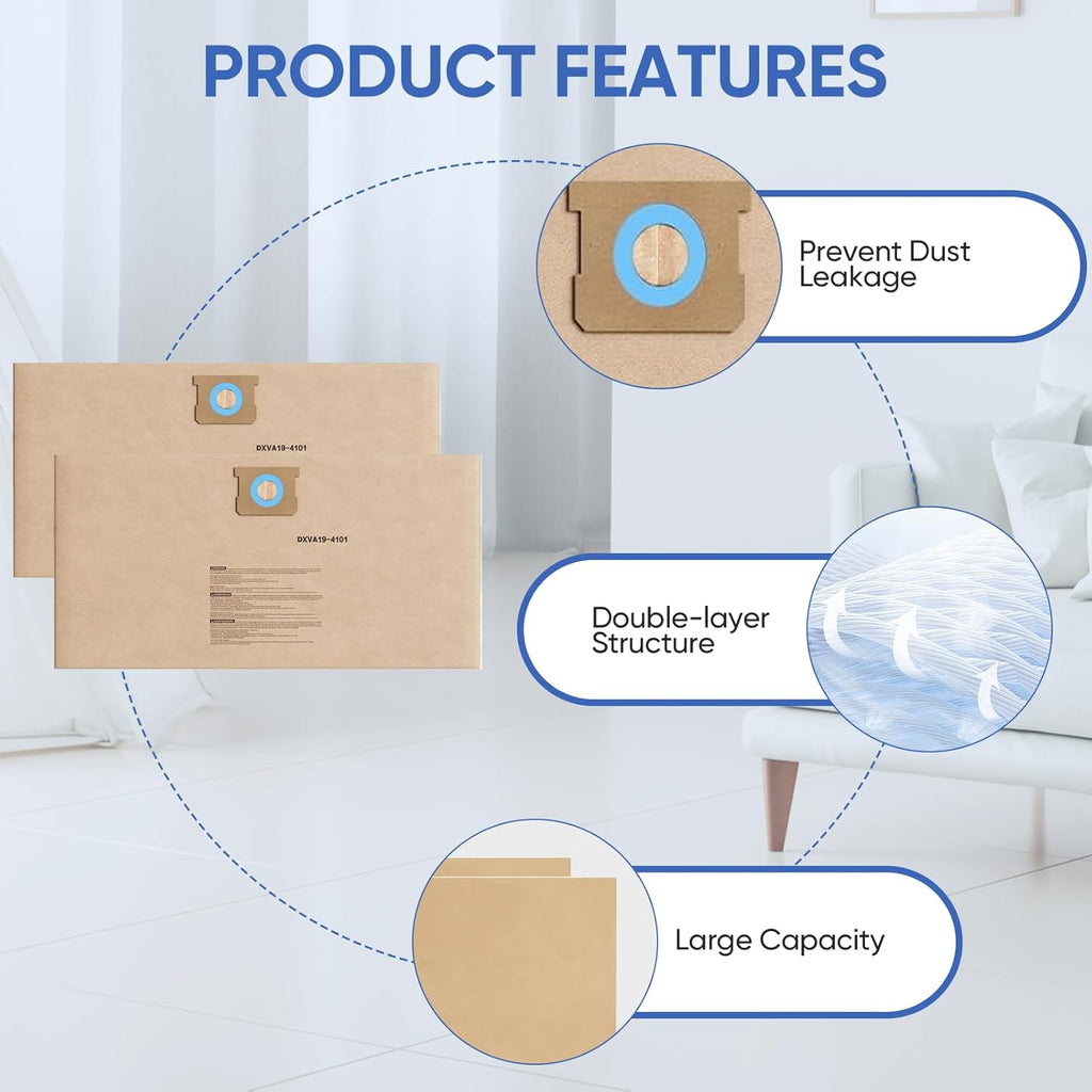 12 Pack DXVA19-4101 Dust Bag Compatible with DEWALT 6-10 Gallon DXV06P DXV09P DXV09PA DXV10P DXV10PL DXV10S DXV10SA DXV10SB Wet/Dry Vacuum Cleaners