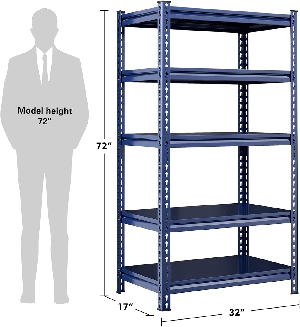 REIBII Garage Shelving 2000 LBS Storage Shelves Heavy Duty Metal Shelving Unit Shelf for Pantry Closet,Kitchen,Commercial,Warehouse,32" W x 17" D x 72" H,Blue