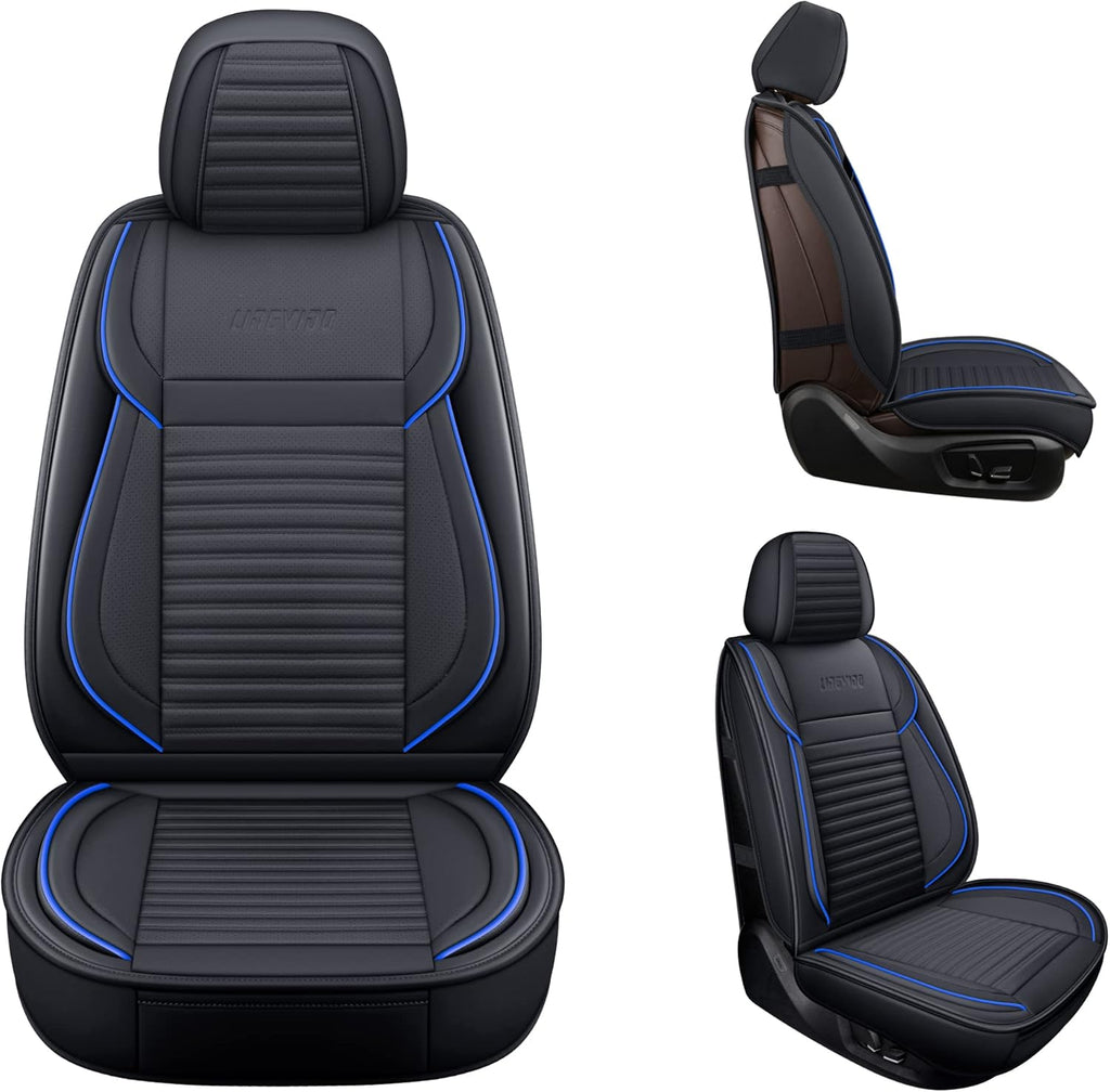 LINGVIDO Car Seat Covers, Breathable and Waterproof Faux Leather Automotive Seat Covers for Cars SUV Truck Sedan,Universal Anti-Slip Seat Cover with Backrest (Full Set, Black-Blueline)