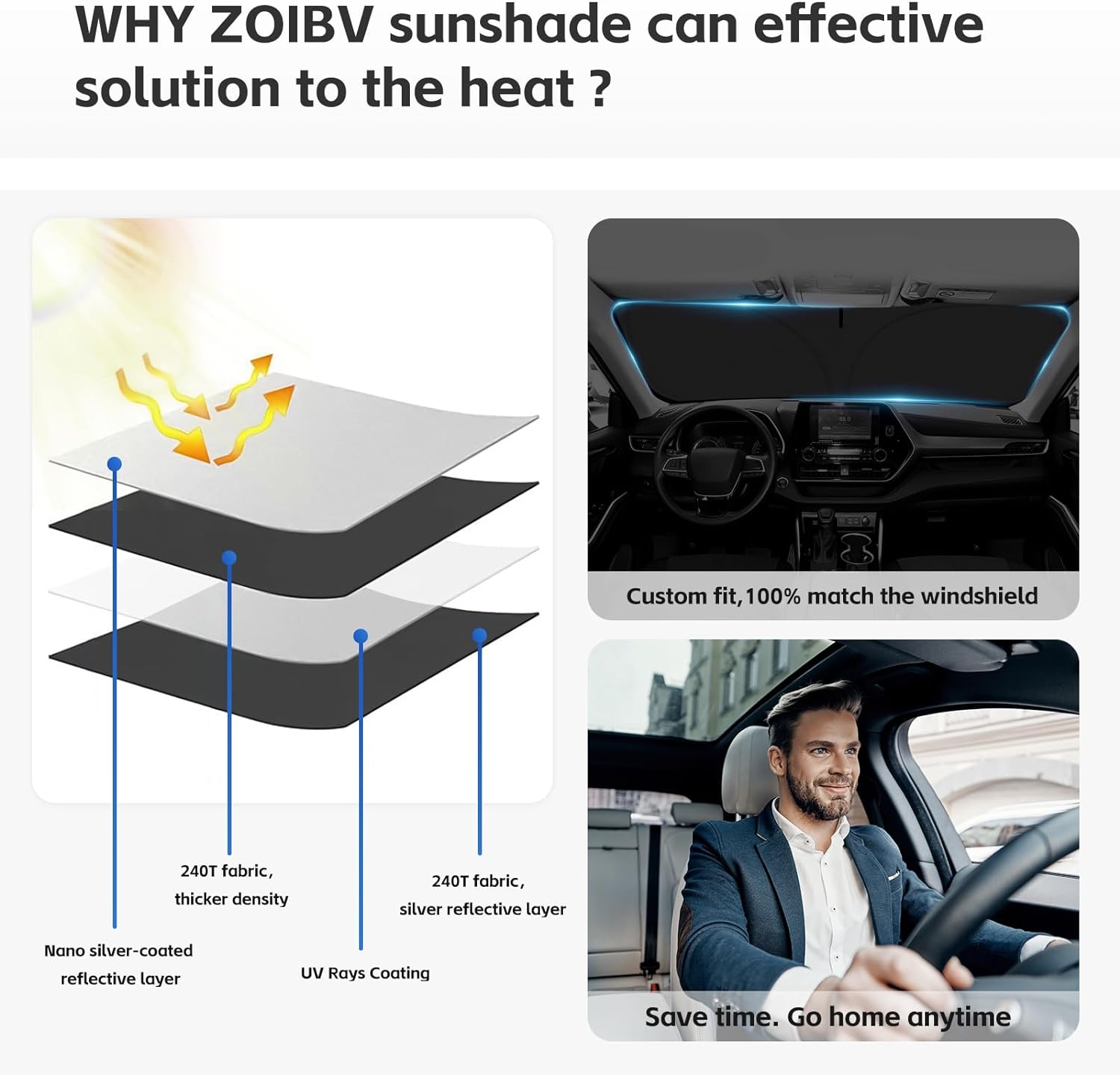 for Toyota Camry Sun Shade Sunshade Windshield Cover - 4 Layers Front Window Shade for Camry 2012-2017 Custom Fit Sun Visor - 240T Retractable Shade Blocks UV Rays Car Accessories