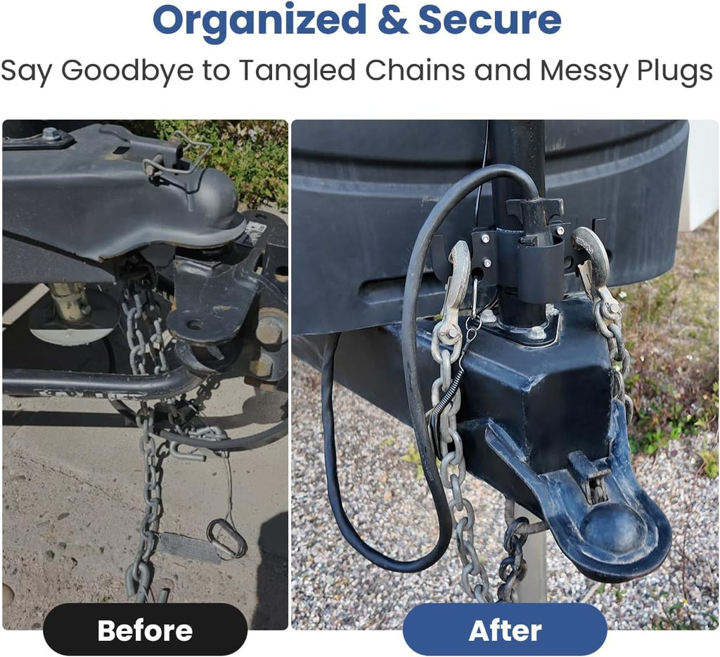 Safoner Aluminum Trailer Towing Chain Organizer with 7-Way Plug Holder- Heavy-Duty RV Tongue Jack Accessories